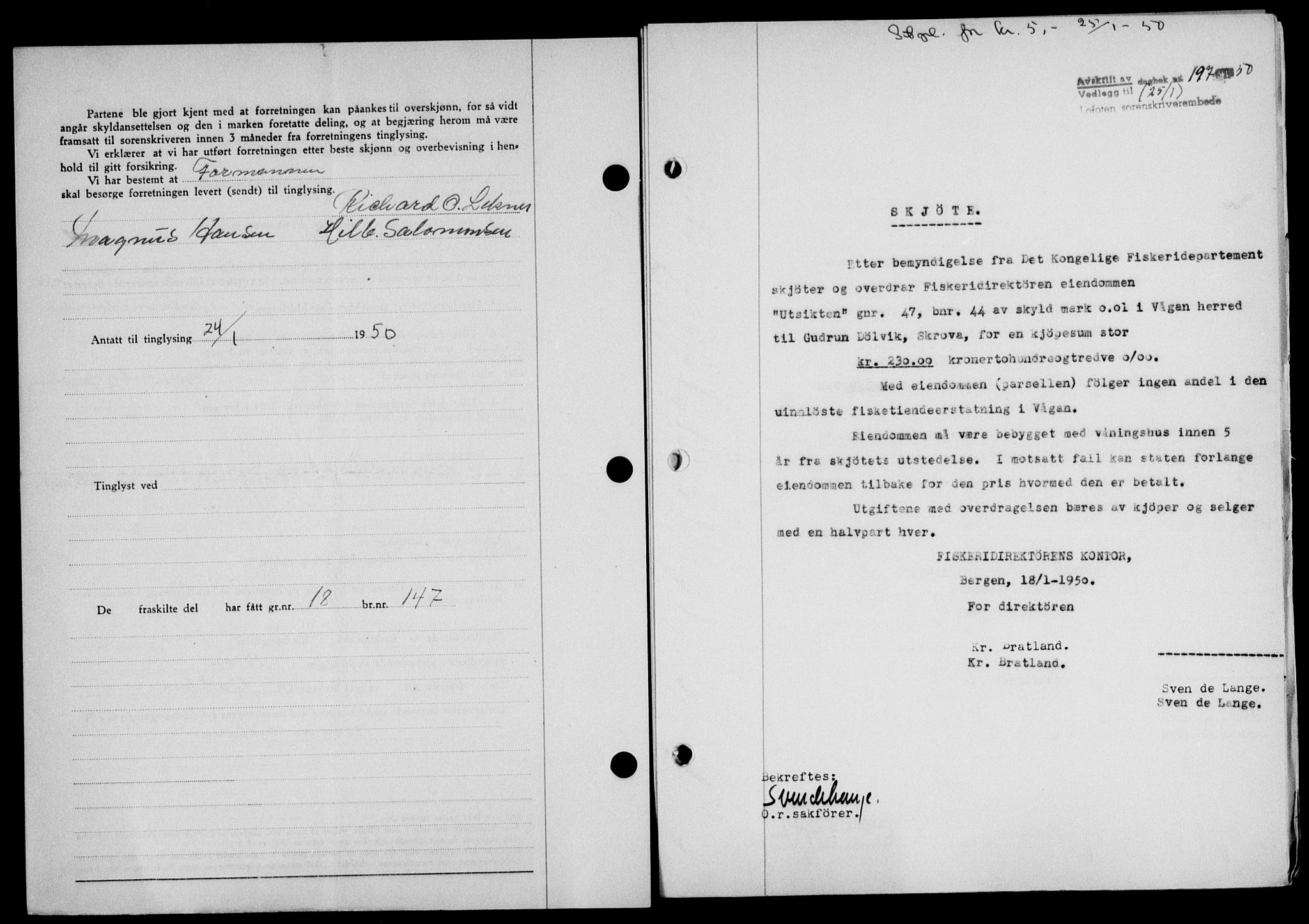 Lofoten sorenskriveri, SAT/A-0017/1/2/2C/L0022a: Mortgage book no. 22a, 1949-1950, Diary no: : 197/1950