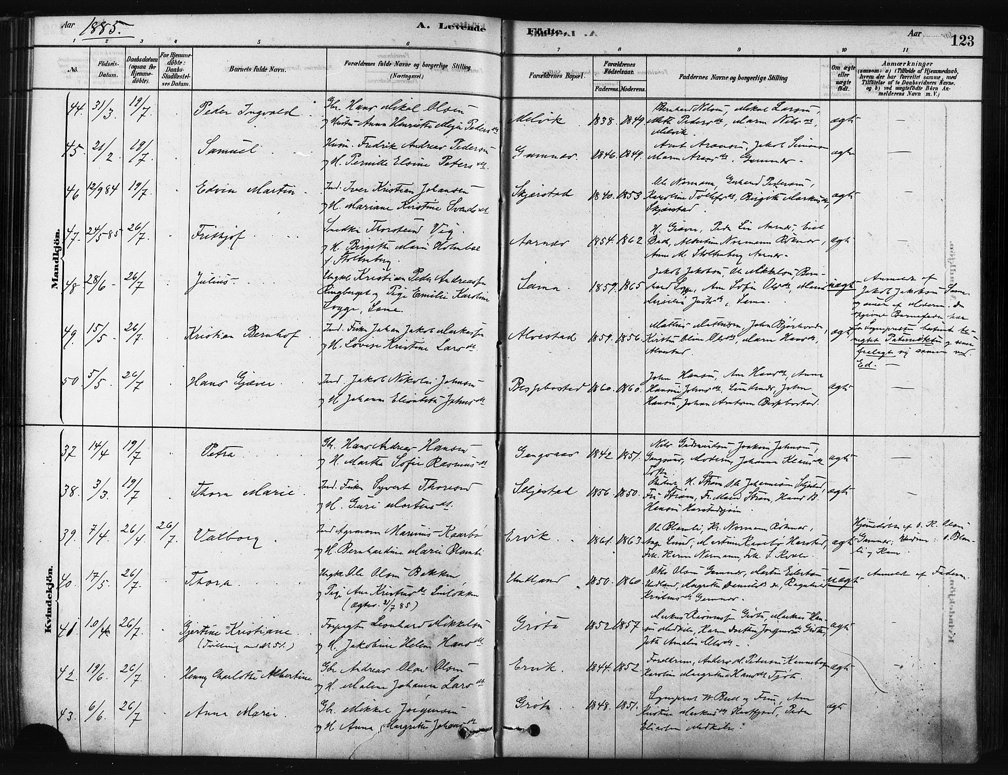 Trondenes sokneprestkontor, SATØ/S-1319/H/Ha/L0014kirke: Parish register (official) no. 14, 1878-1889, p. 123
