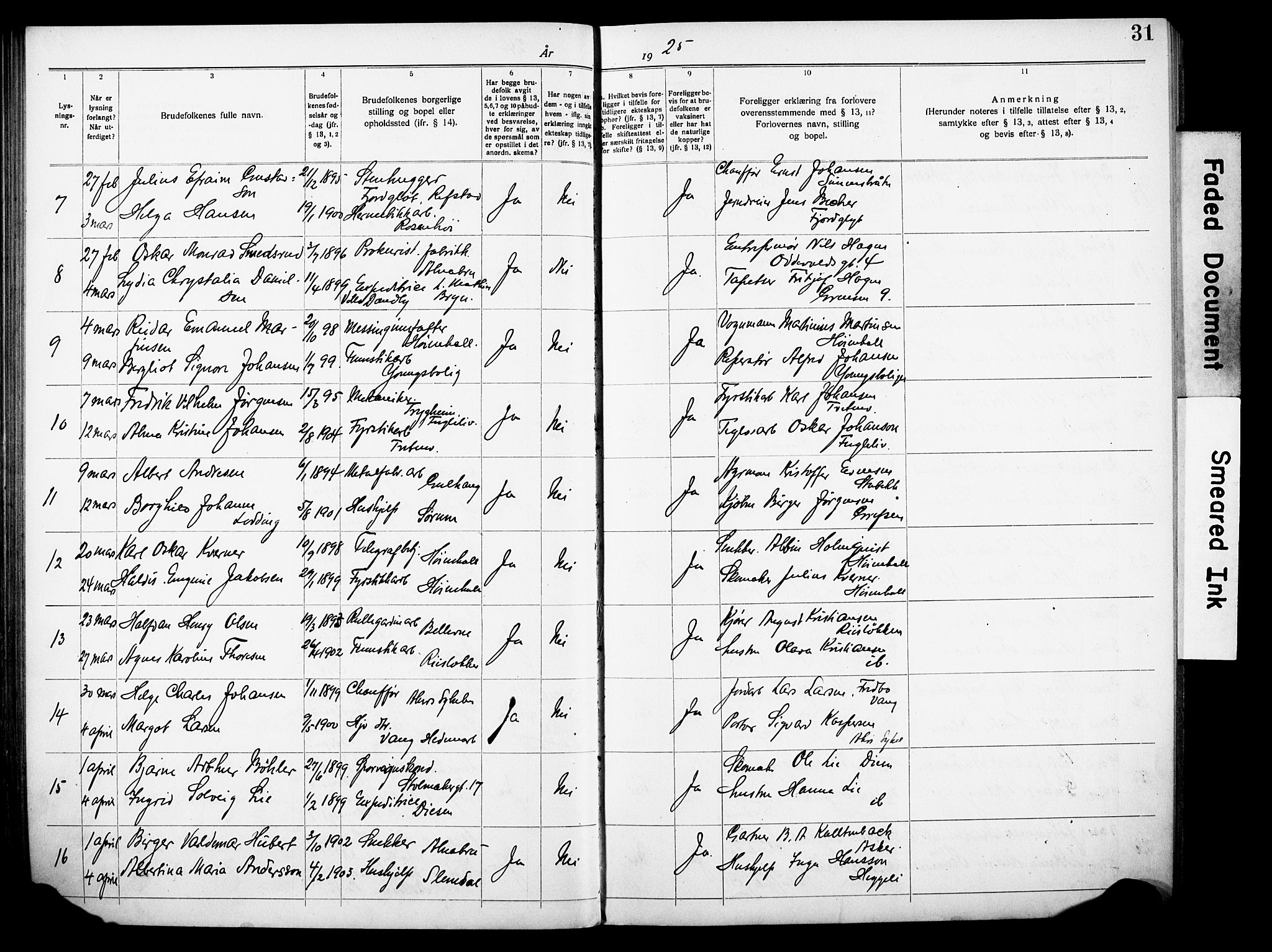 Østre Aker prestekontor Kirkebøker, AV/SAO-A-10840/H/Ha/L0007: Banns register no. I 7, 1919-1933, p. 31