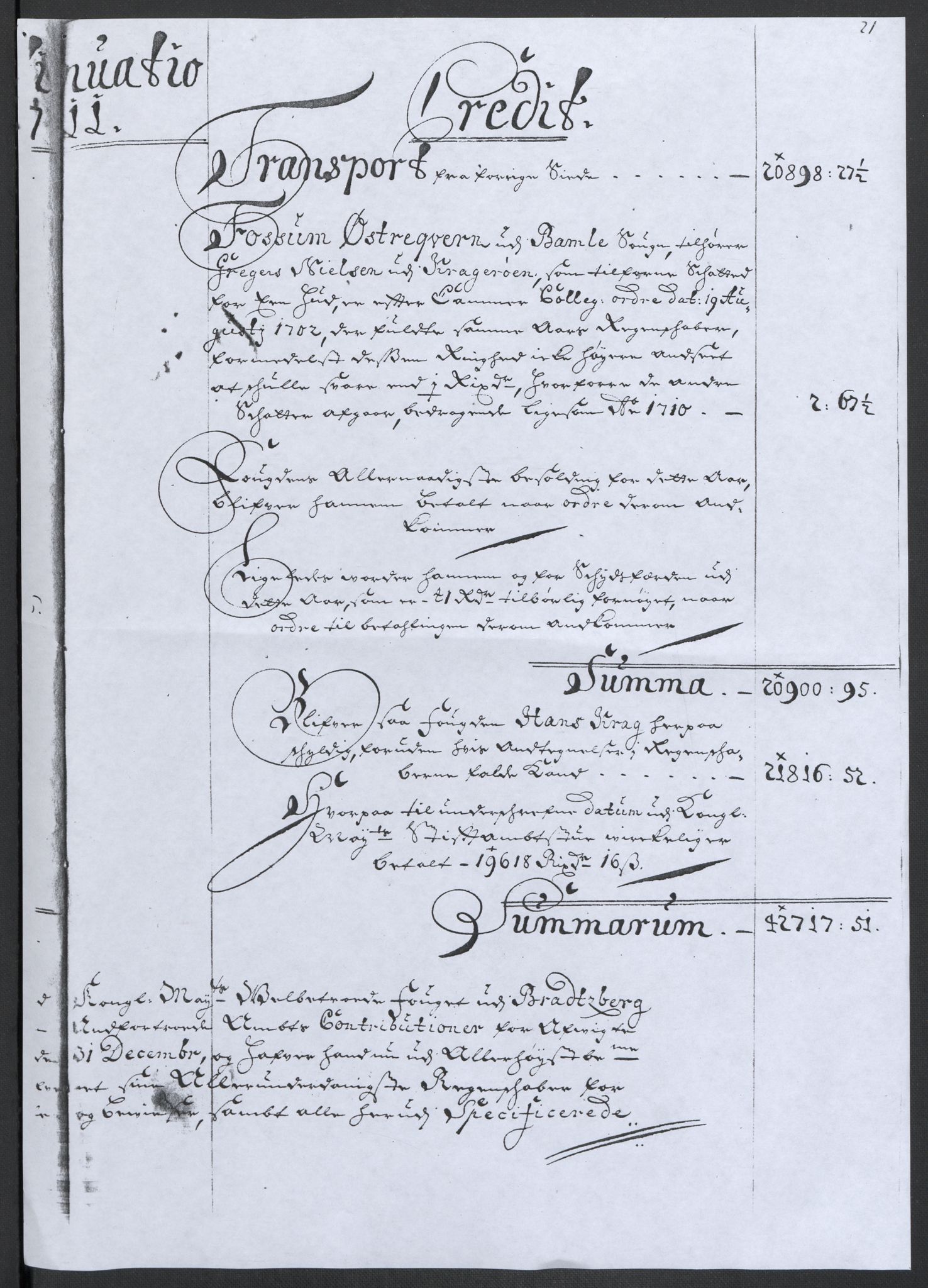 Rentekammeret inntil 1814, Reviderte regnskaper, Fogderegnskap, AV/RA-EA-4092/R36/L2120: Fogderegnskap Øvre og Nedre Telemark og Bamble, 1711, p. 24