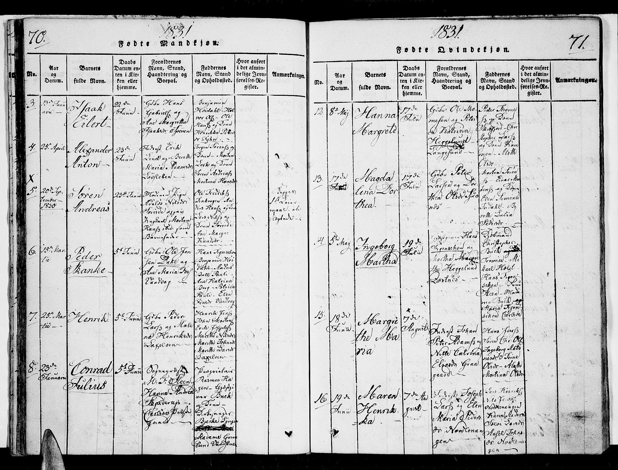 Karlsøy sokneprestembete, SATØ/S-1299/H/Ha/Haa/L0002kirke: Parish register (official) no. 2, 1823-1842, p. 70-71