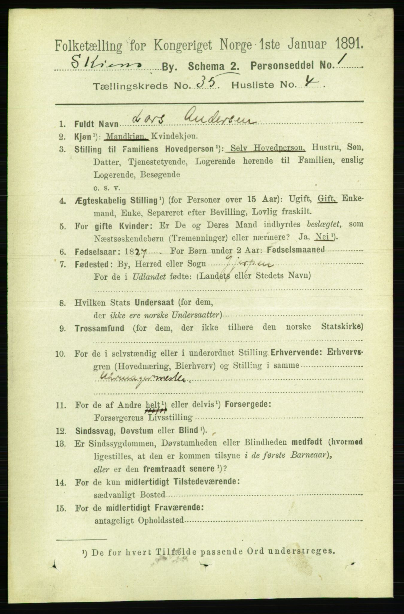 RA, 1891 census for 0806 Skien, 1891, p. 7853