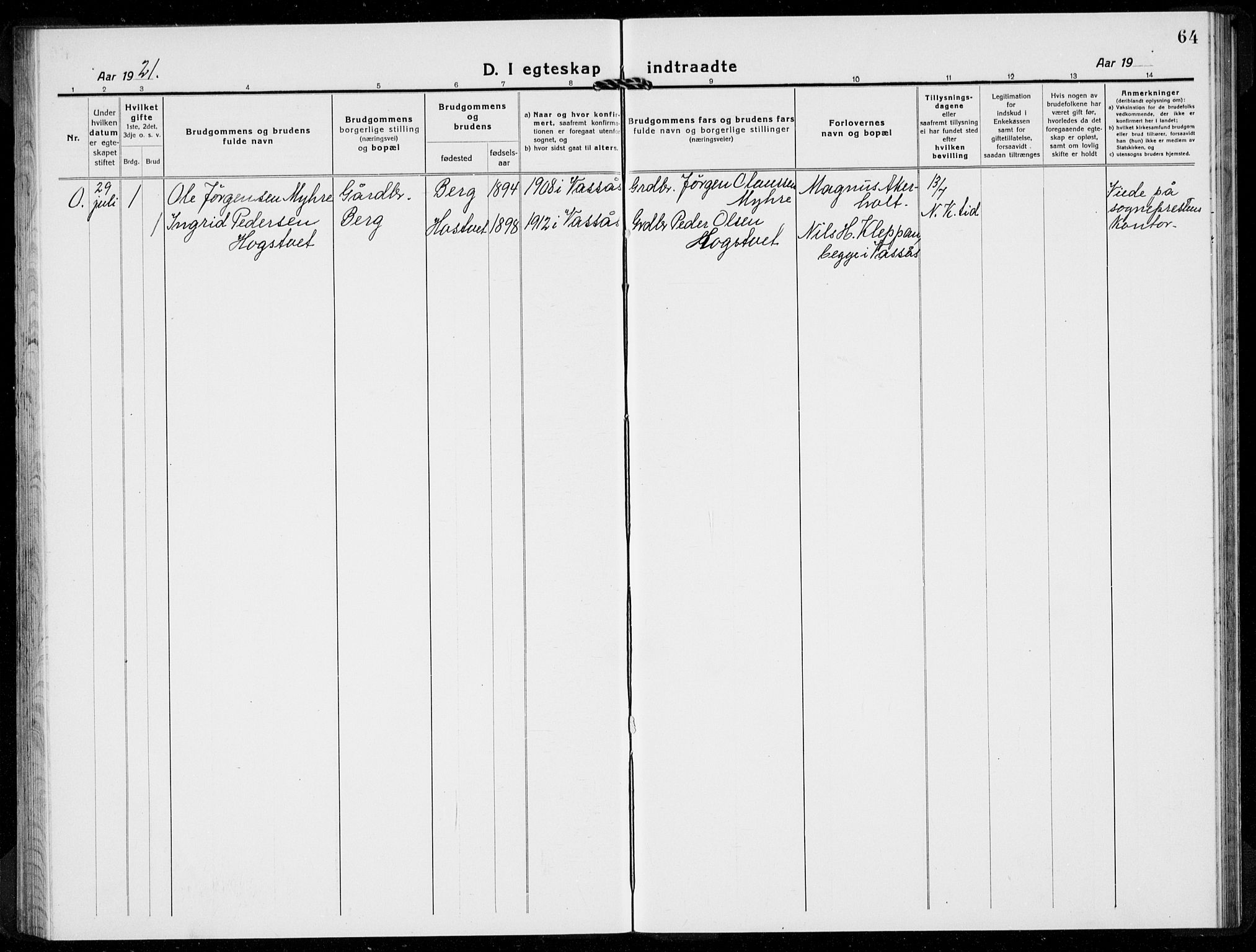 Hof kirkebøker, SAKO/A-64/G/Gb/L0004: Parish register (copy) no. II 4, 1917-1934, p. 64