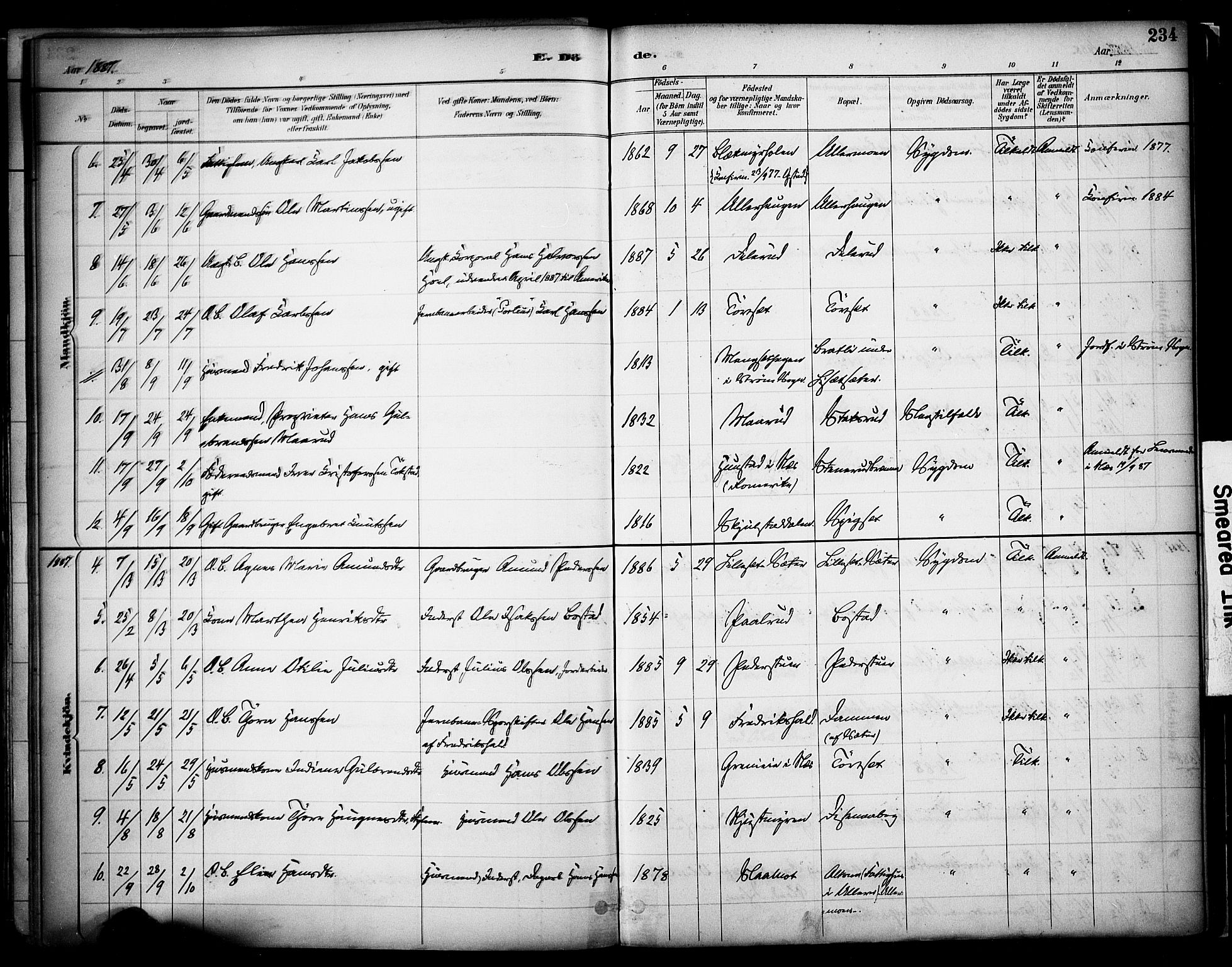 Sør-Odal prestekontor, SAH/PREST-030/H/Ha/Haa/L0008: Parish register (official) no. 8, 1886-1922, p. 234