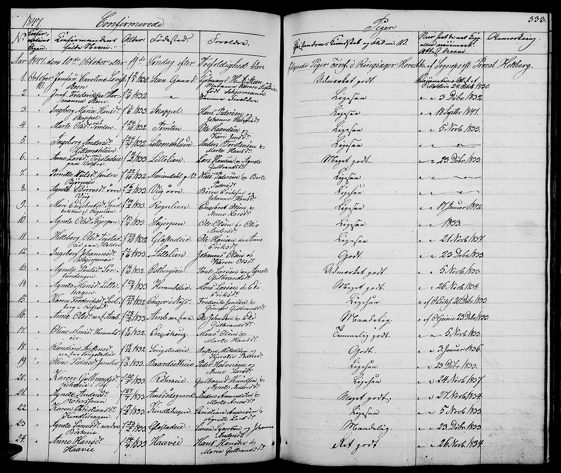 Ringsaker prestekontor, AV/SAH-PREST-014/L/La/L0005: Parish register (copy) no. 5, 1839-1850, p. 333