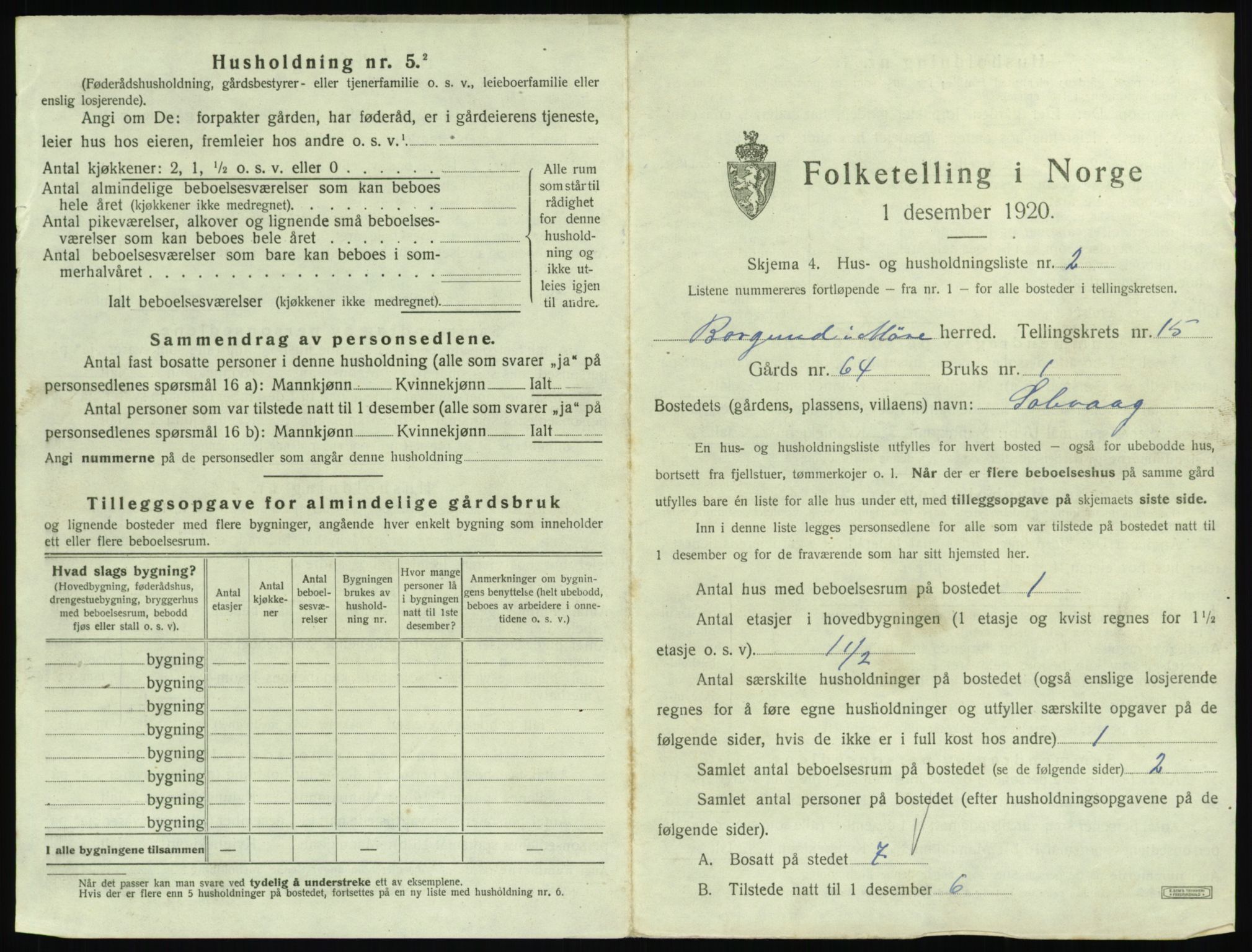 SAT, 1920 census for Borgund, 1920, p. 1330