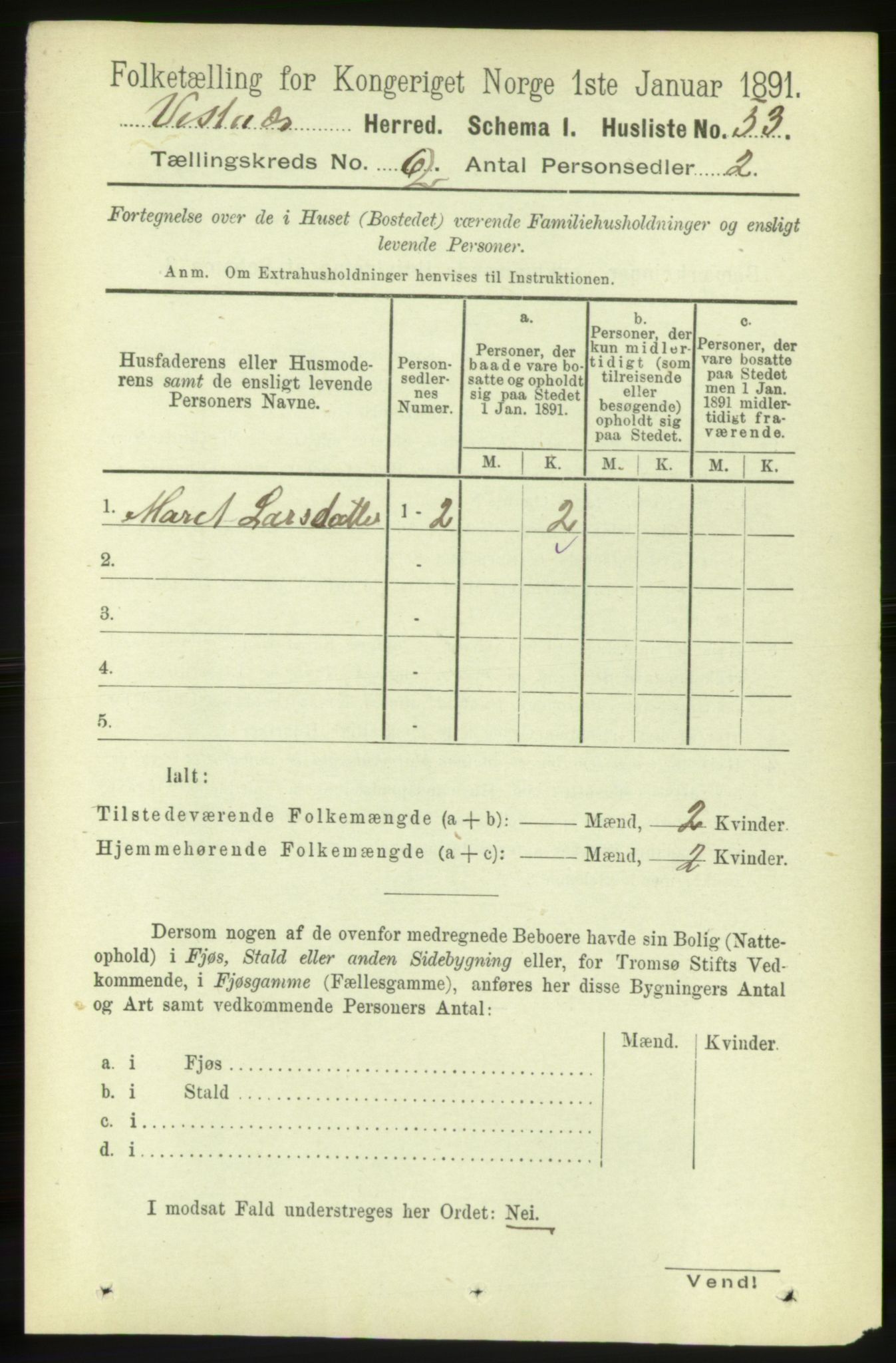 RA, 1891 census for 1535 Vestnes, 1891, p. 366