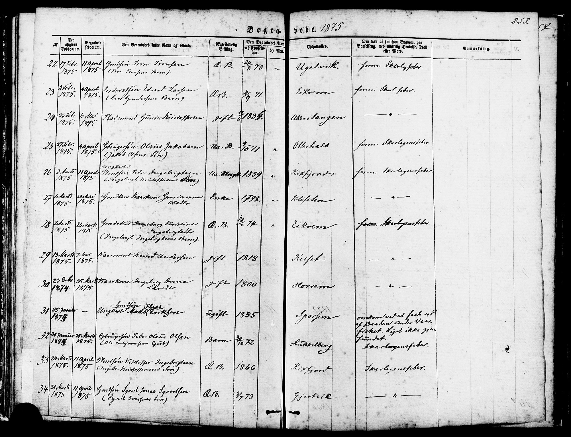 Ministerialprotokoller, klokkerbøker og fødselsregistre - Møre og Romsdal, AV/SAT-A-1454/560/L0720: Parish register (official) no. 560A04, 1873-1878, p. 253