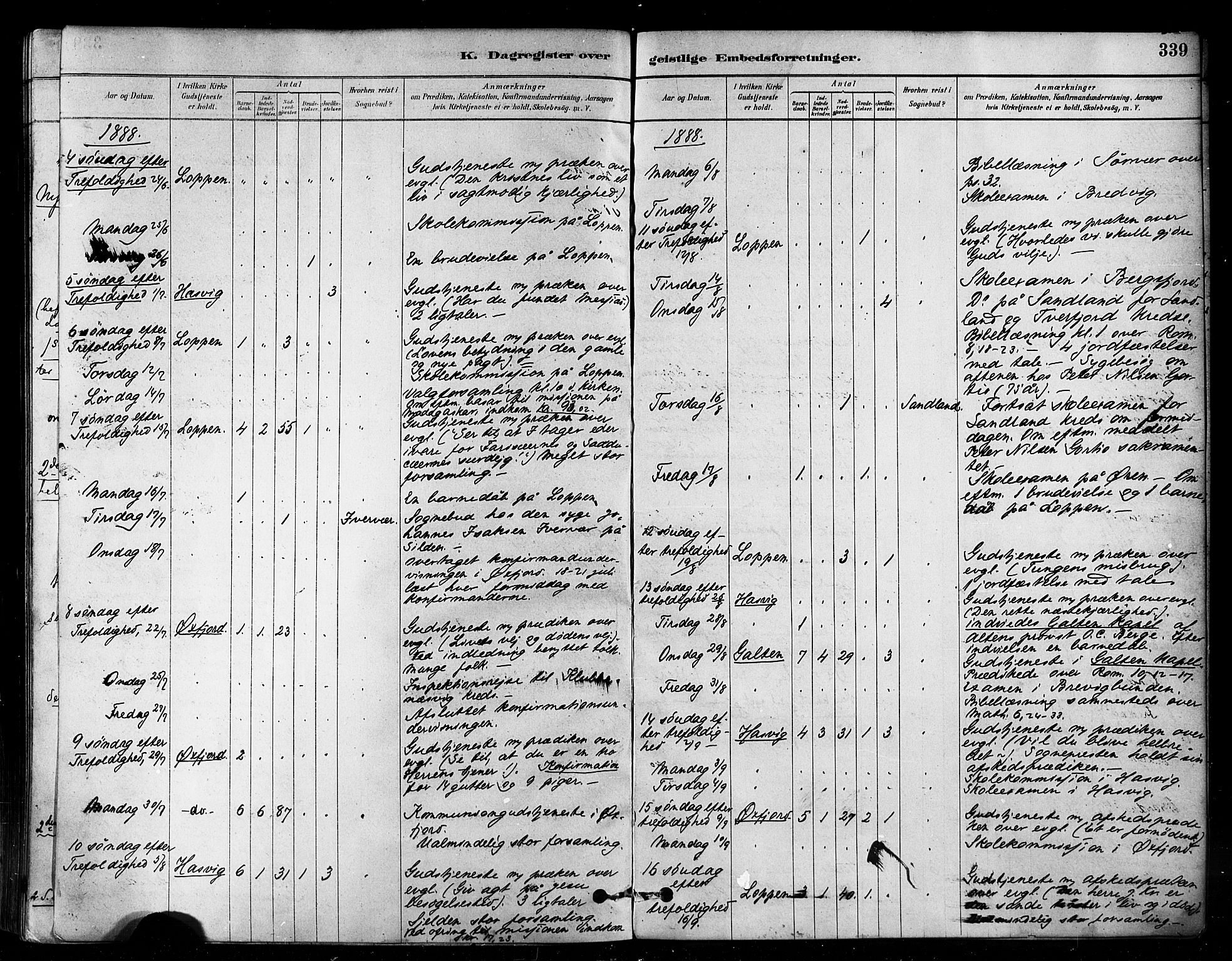 Loppa sokneprestkontor, AV/SATØ-S-1339/H/Ha/L0006kirke: Parish register (official) no. 6, 1879-1895, p. 339