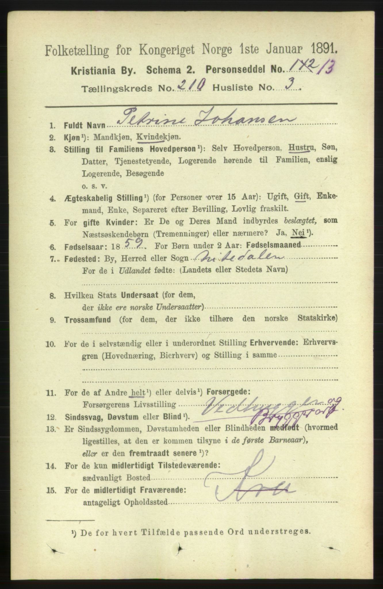 RA, 1891 census for 0301 Kristiania, 1891, p. 125444