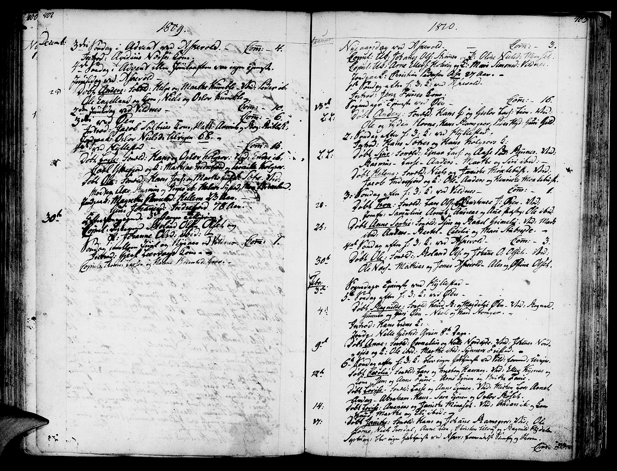 Askvoll sokneprestembete, SAB/A-79501/H/Haa/Haaa/L0009: Parish register (official) no. A 9, 1776-1821, p. 402-403