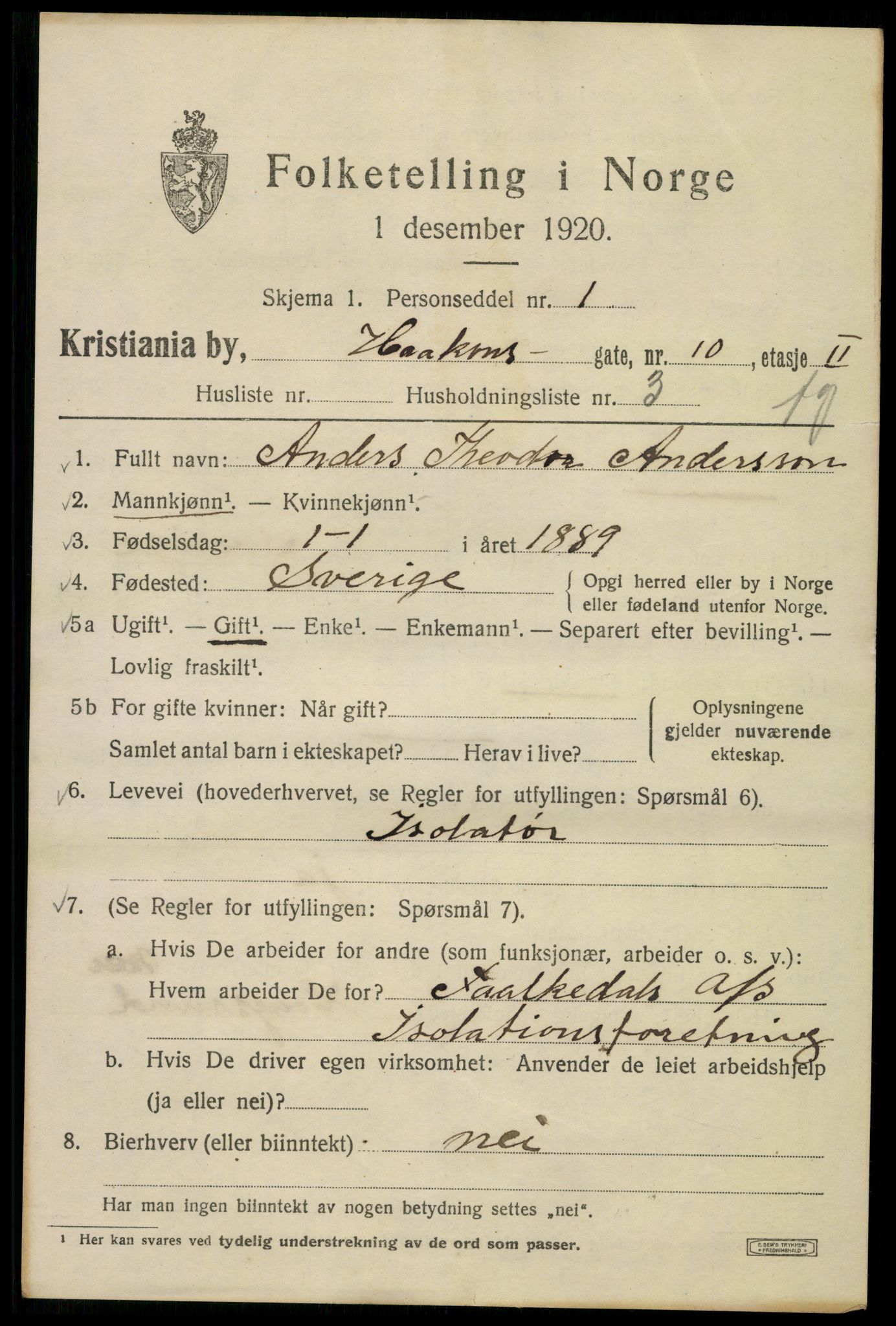 SAO, 1920 census for Kristiania, 1920, p. 264713