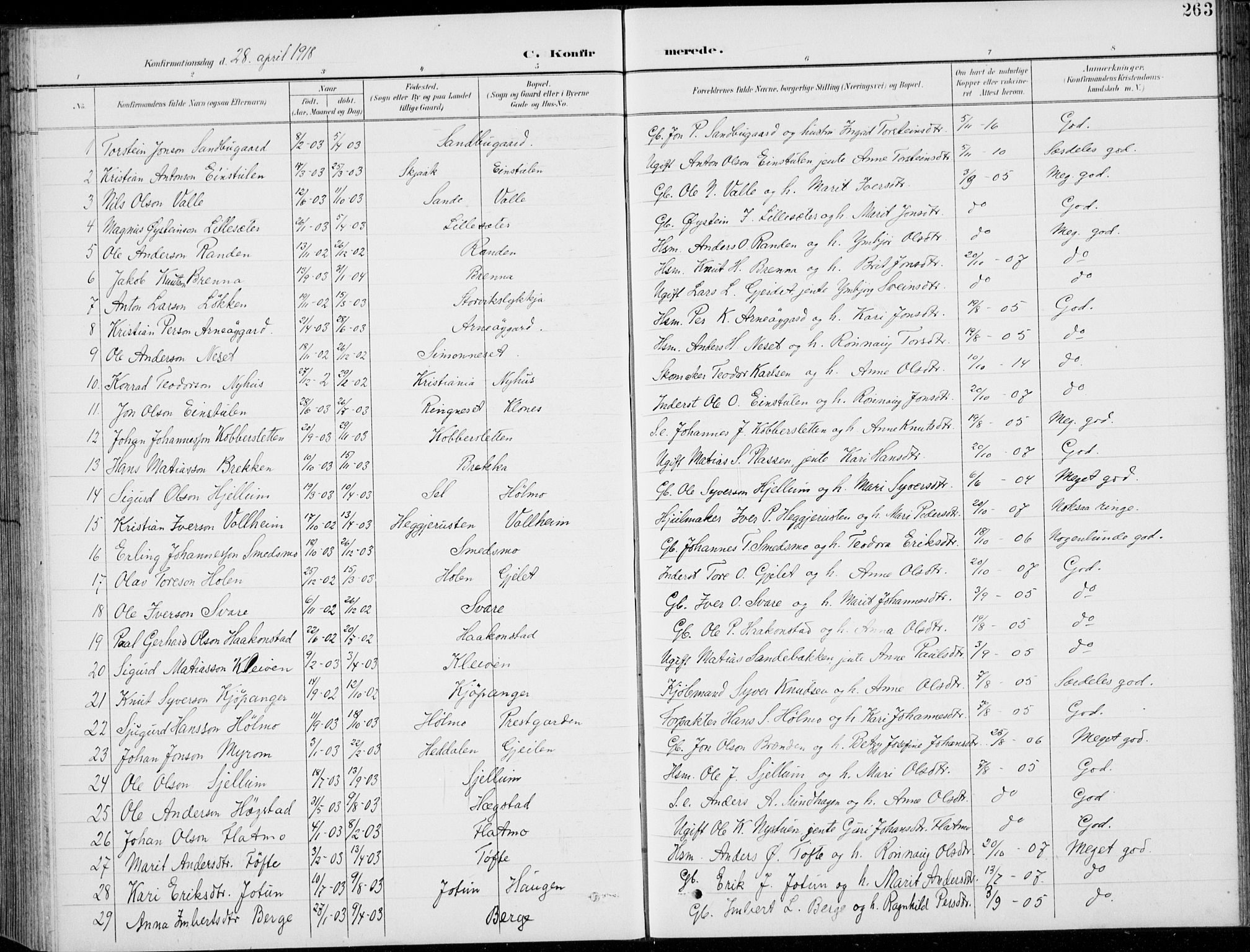 Vågå prestekontor, SAH/PREST-076/H/Ha/Hab/L0002: Parish register (copy) no. 2, 1894-1939, p. 263