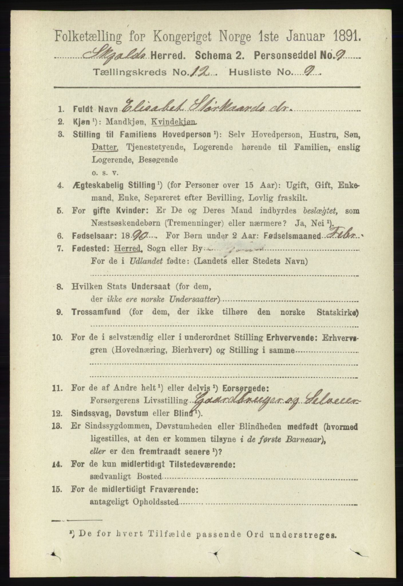 RA, 1891 census for 1154 Skjold, 1891, p. 2296