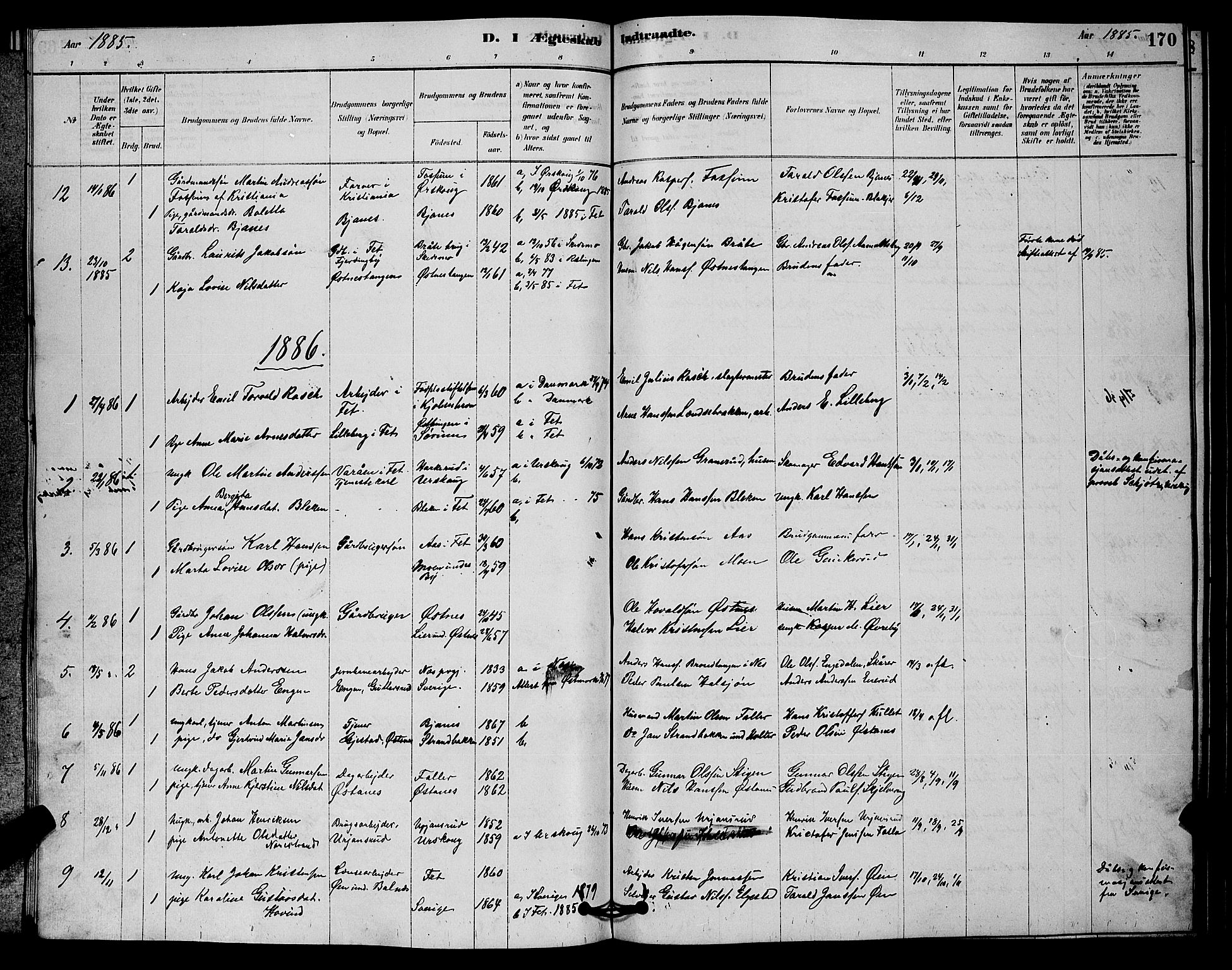 Fet prestekontor Kirkebøker, AV/SAO-A-10370a/G/Ga/L0006: Parish register (copy) no. I 6, 1878-1891, p. 170