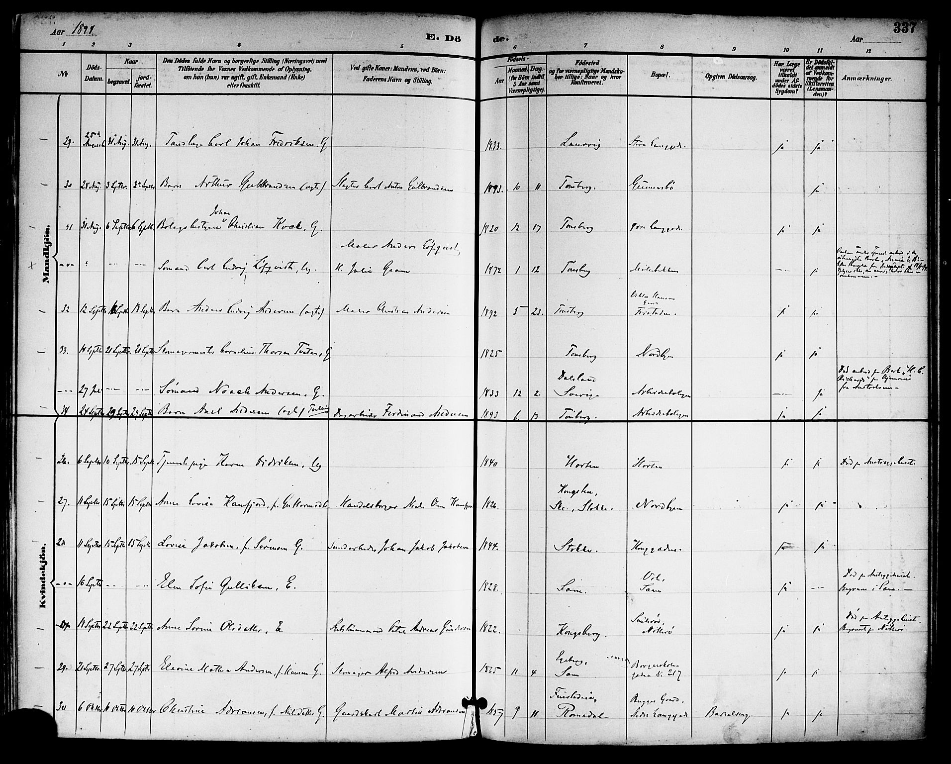 Tønsberg kirkebøker, SAKO/A-330/F/Fa/L0012: Parish register (official) no. I 12, 1891-1899, p. 337