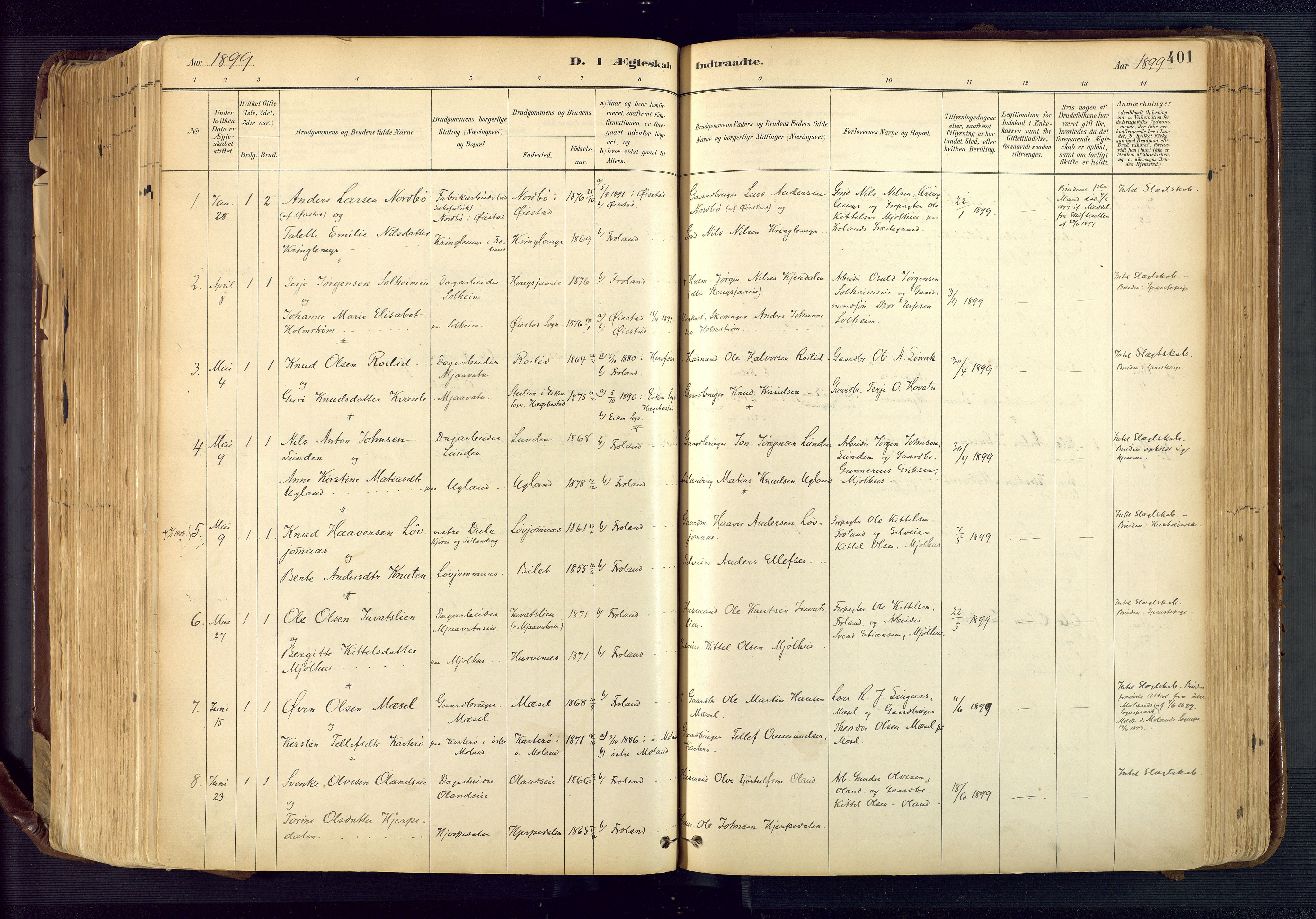 Froland sokneprestkontor, SAK/1111-0013/F/Fa/L0005: Parish register (official) no. A 5, 1882-1921, p. 401