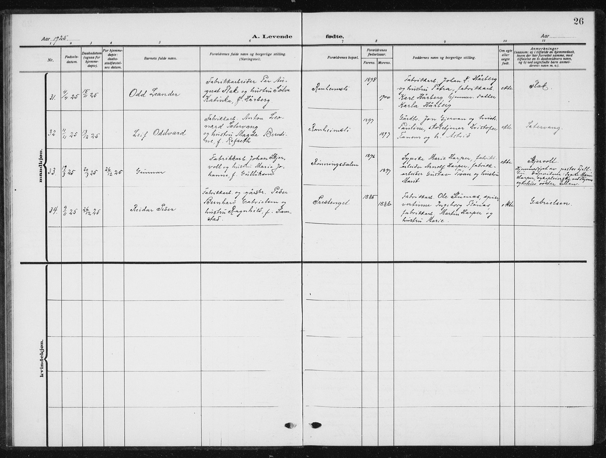 Ministerialprotokoller, klokkerbøker og fødselsregistre - Sør-Trøndelag, AV/SAT-A-1456/615/L0401: Parish register (copy) no. 615C02, 1922-1941, p. 26