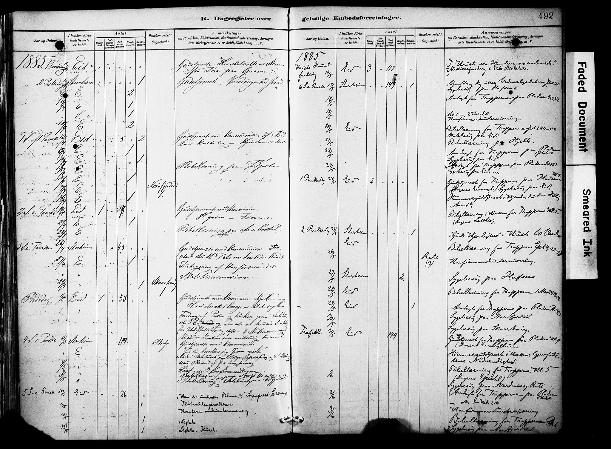 Eid sokneprestembete, AV/SAB-A-82301/H/Haa/Haab/L0001: Parish register (official) no. B 1, 1879-1906, p. 492