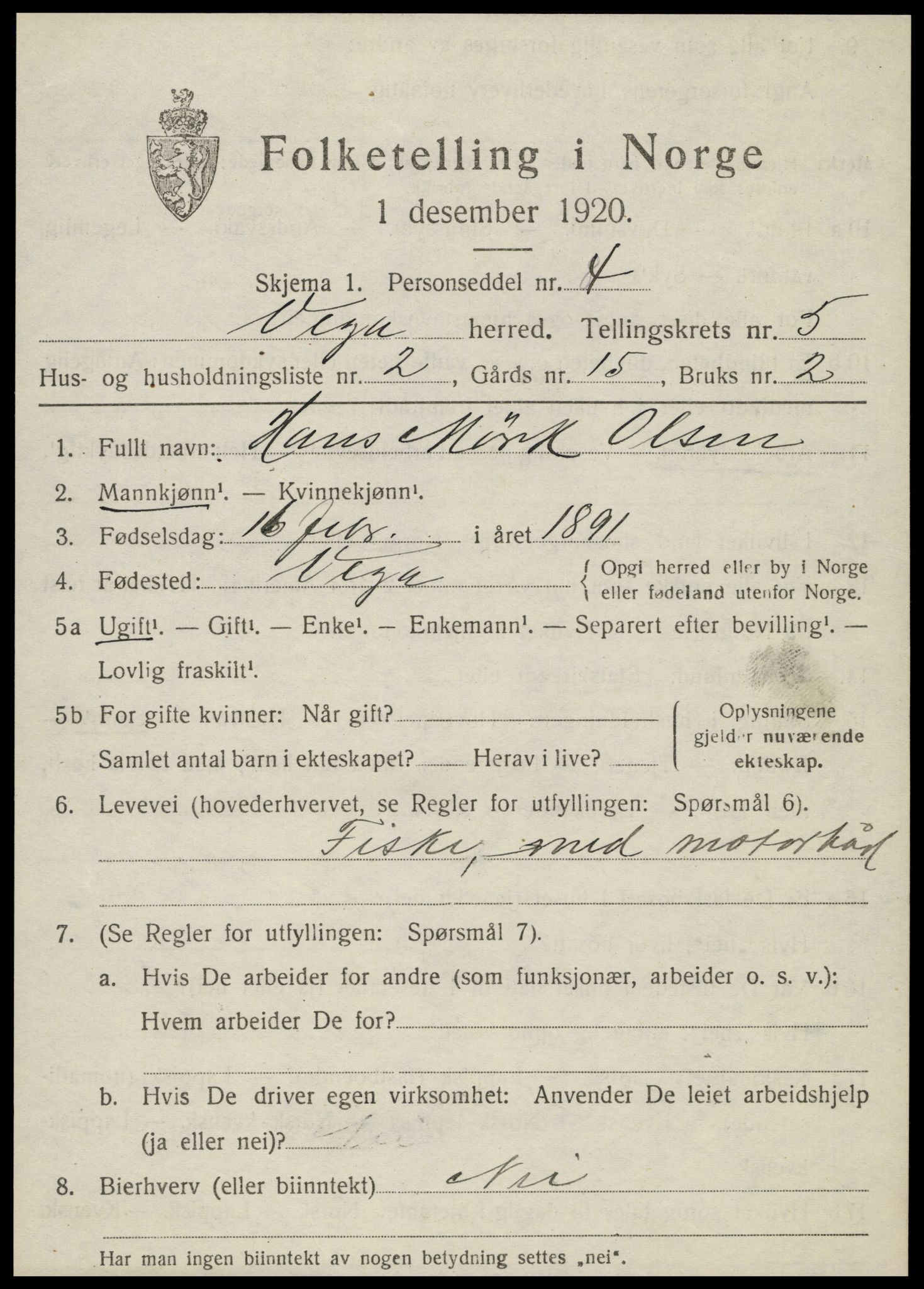 SAT, 1920 census for Vega, 1920, p. 2453