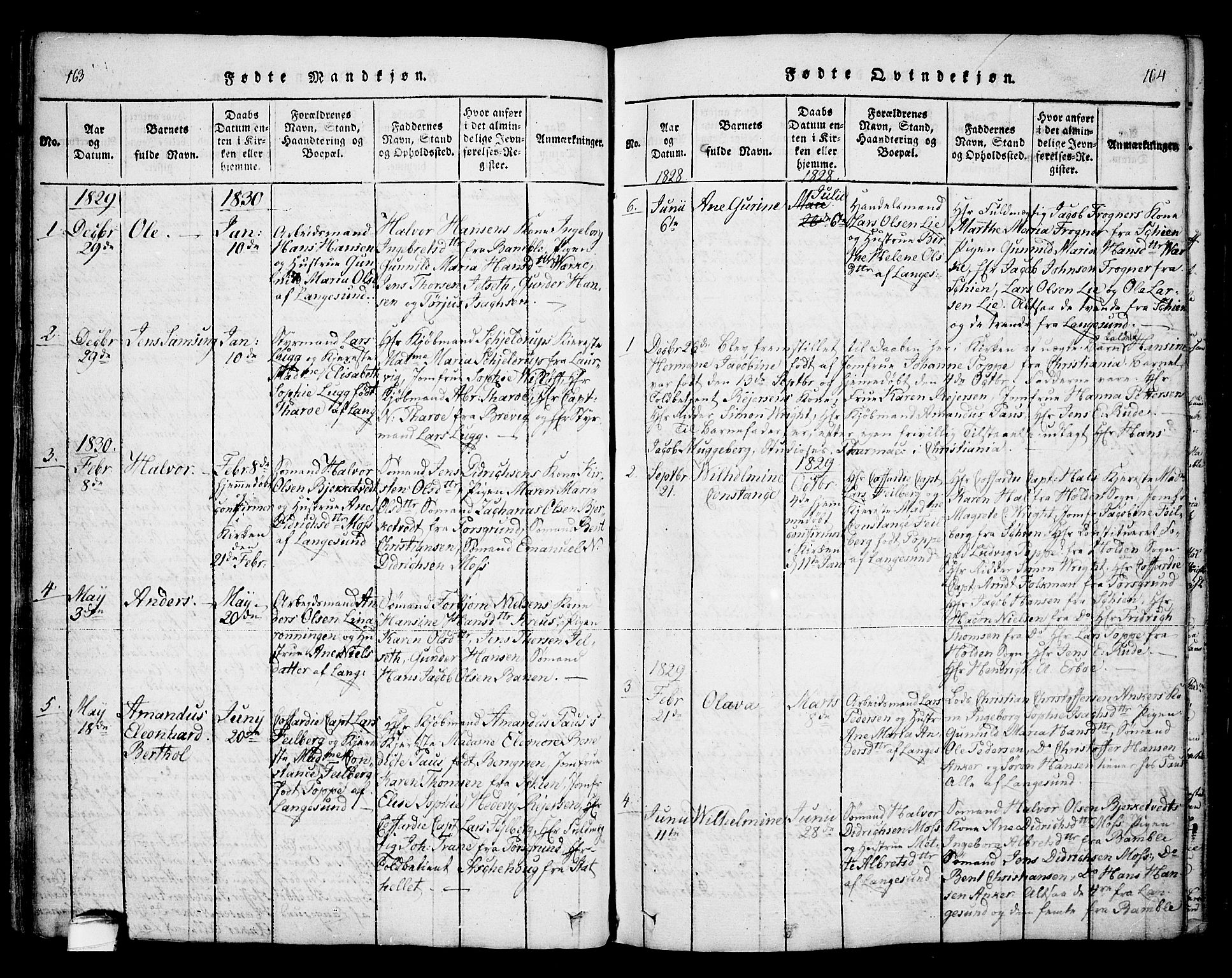 Bamble kirkebøker, SAKO/A-253/F/Fa/L0003: Parish register (official) no. I 3 /2, 1815-1834, p. 163-164