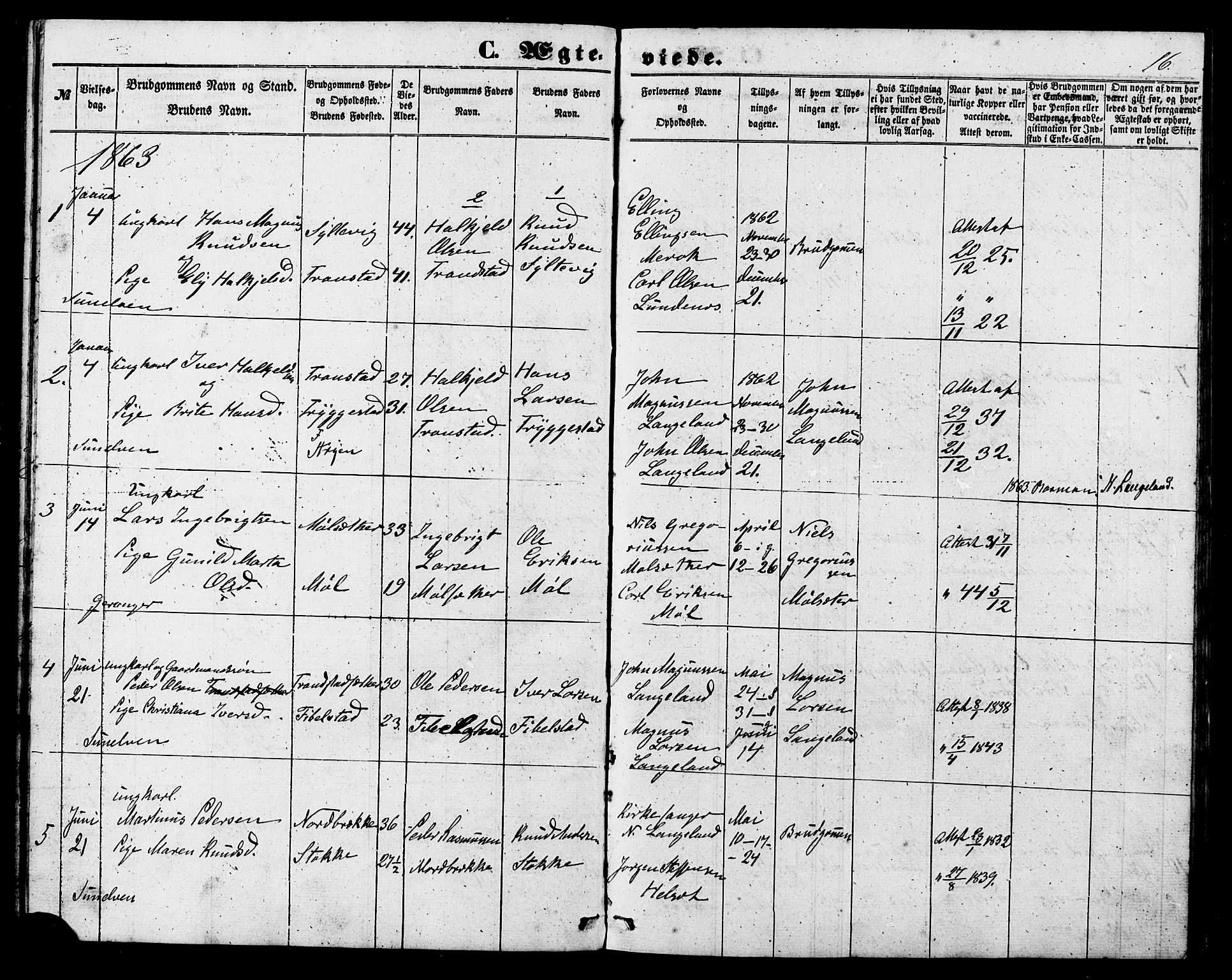 Ministerialprotokoller, klokkerbøker og fødselsregistre - Møre og Romsdal, SAT/A-1454/517/L0224: Parish register (official) no. 517A04, 1853-1880, p. 16