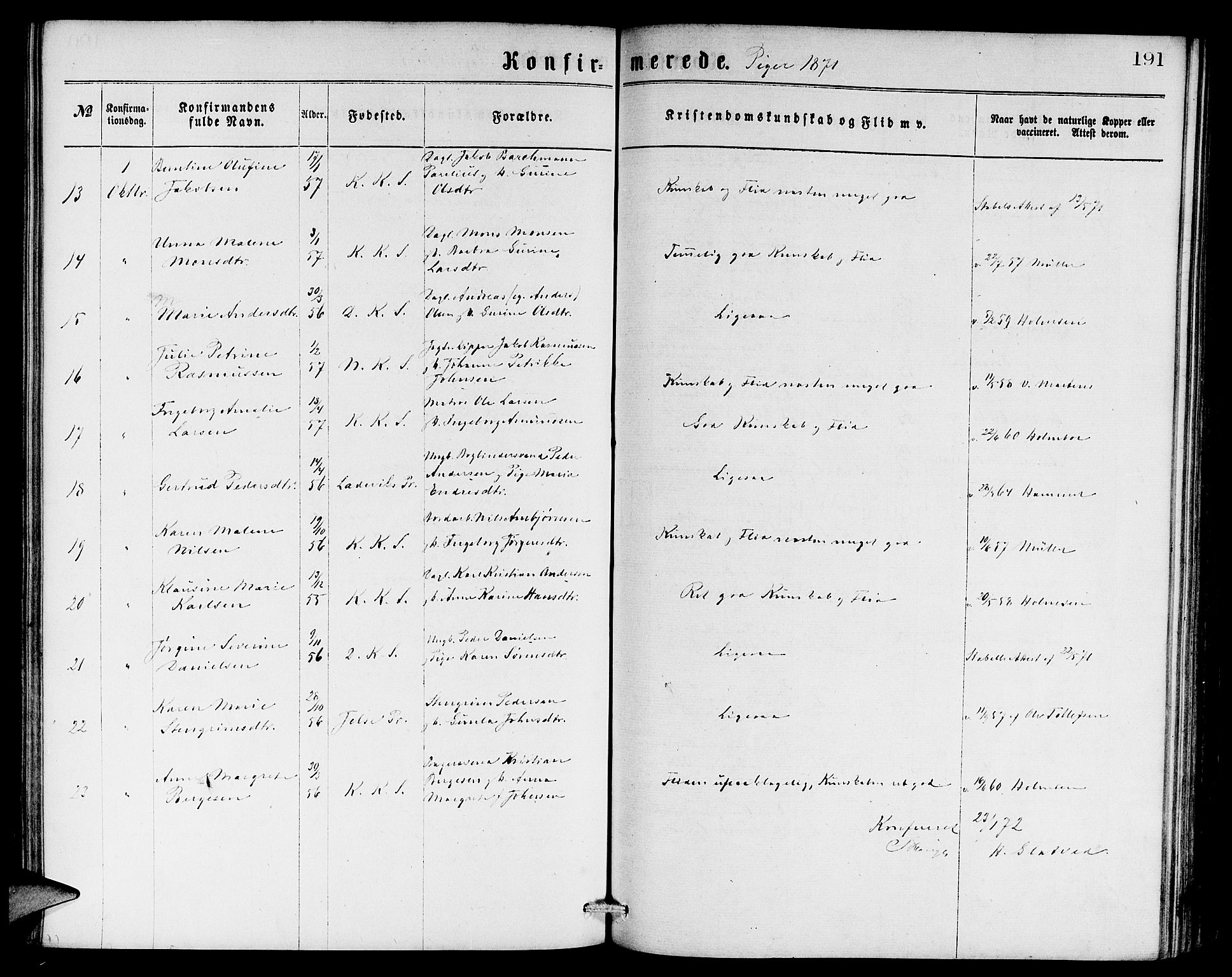 Sandviken Sokneprestembete, AV/SAB-A-77601/H/Hb: Parish register (copy) no. A 1, 1867-1879, p. 191