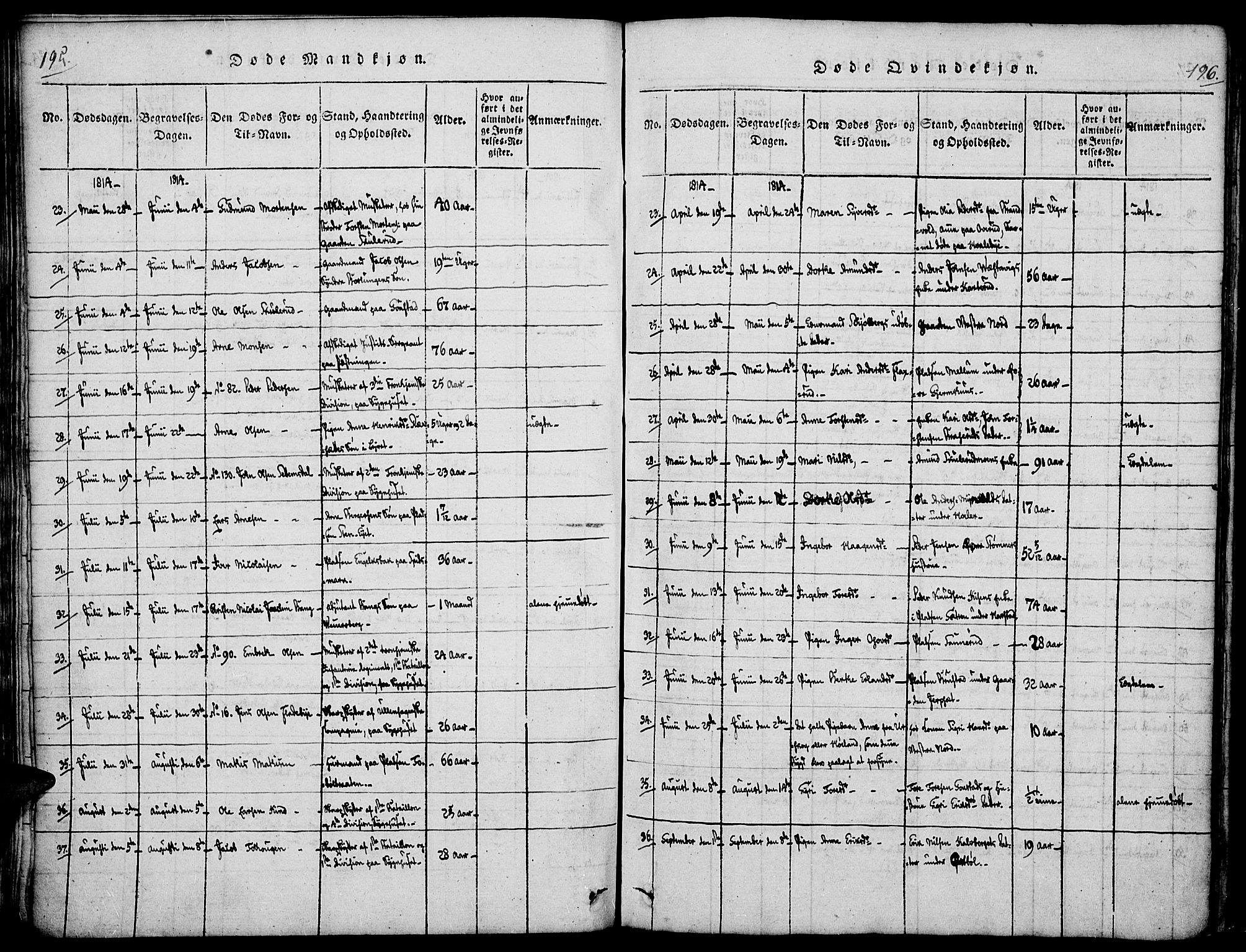 Vinger prestekontor, AV/SAH-PREST-024/H/Ha/Haa/L0006: Parish register (official) no. 6, 1814-1825, p. 195-196