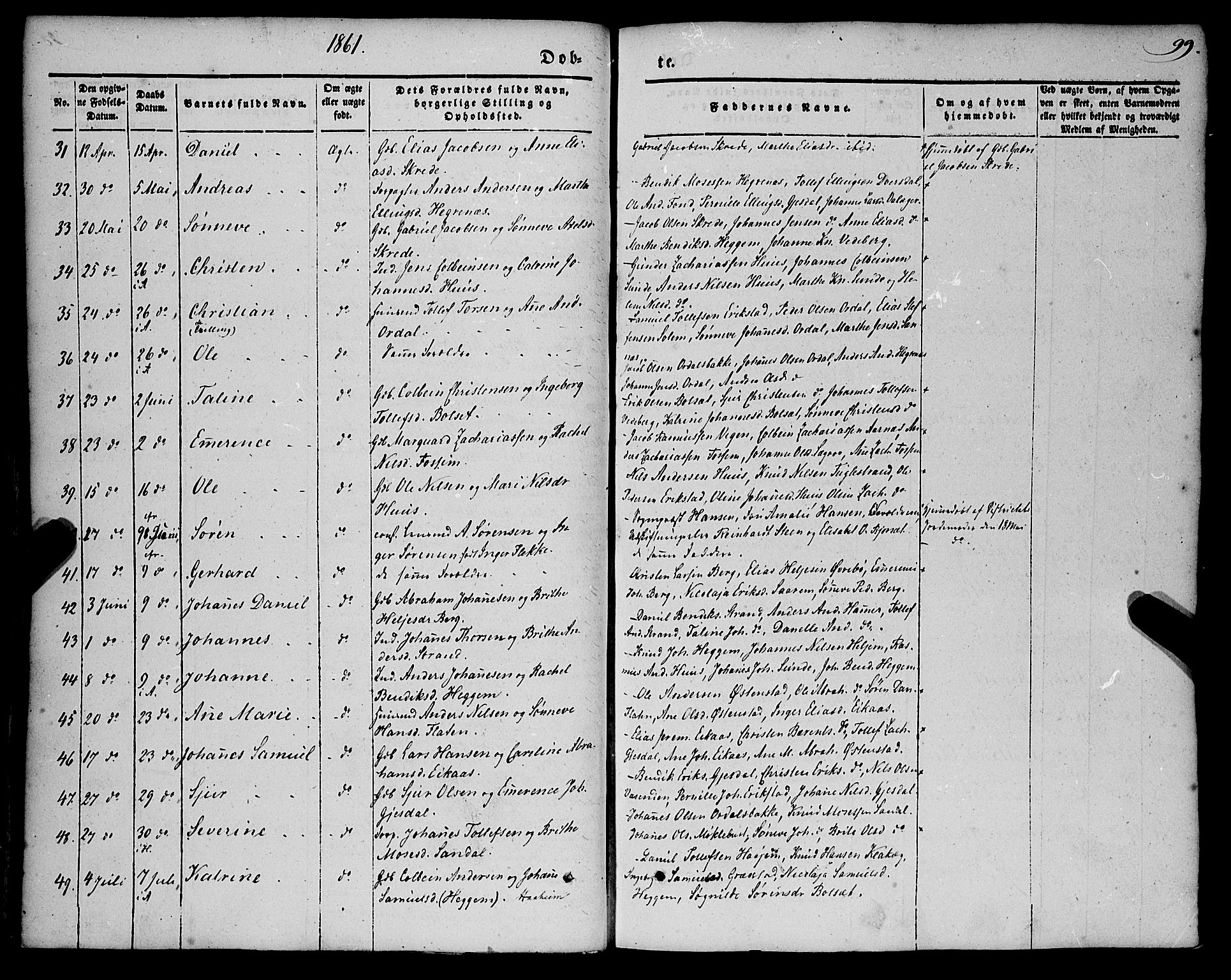 Jølster sokneprestembete, SAB/A-80701/H/Haa/Haaa/L0010: Parish register (official) no. A 10, 1847-1865, p. 99