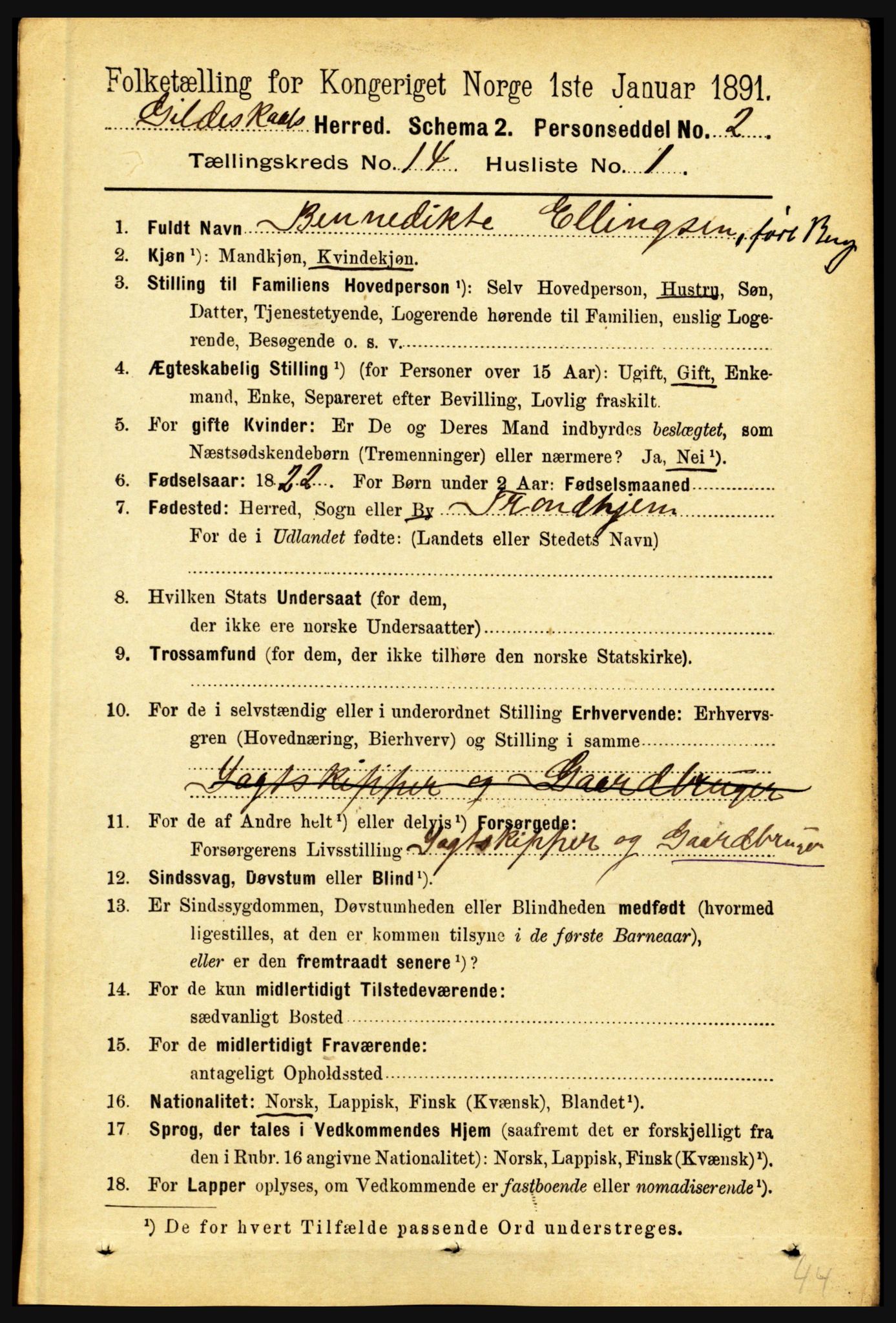 RA, 1891 census for 1838 Gildeskål, 1891, p. 4326