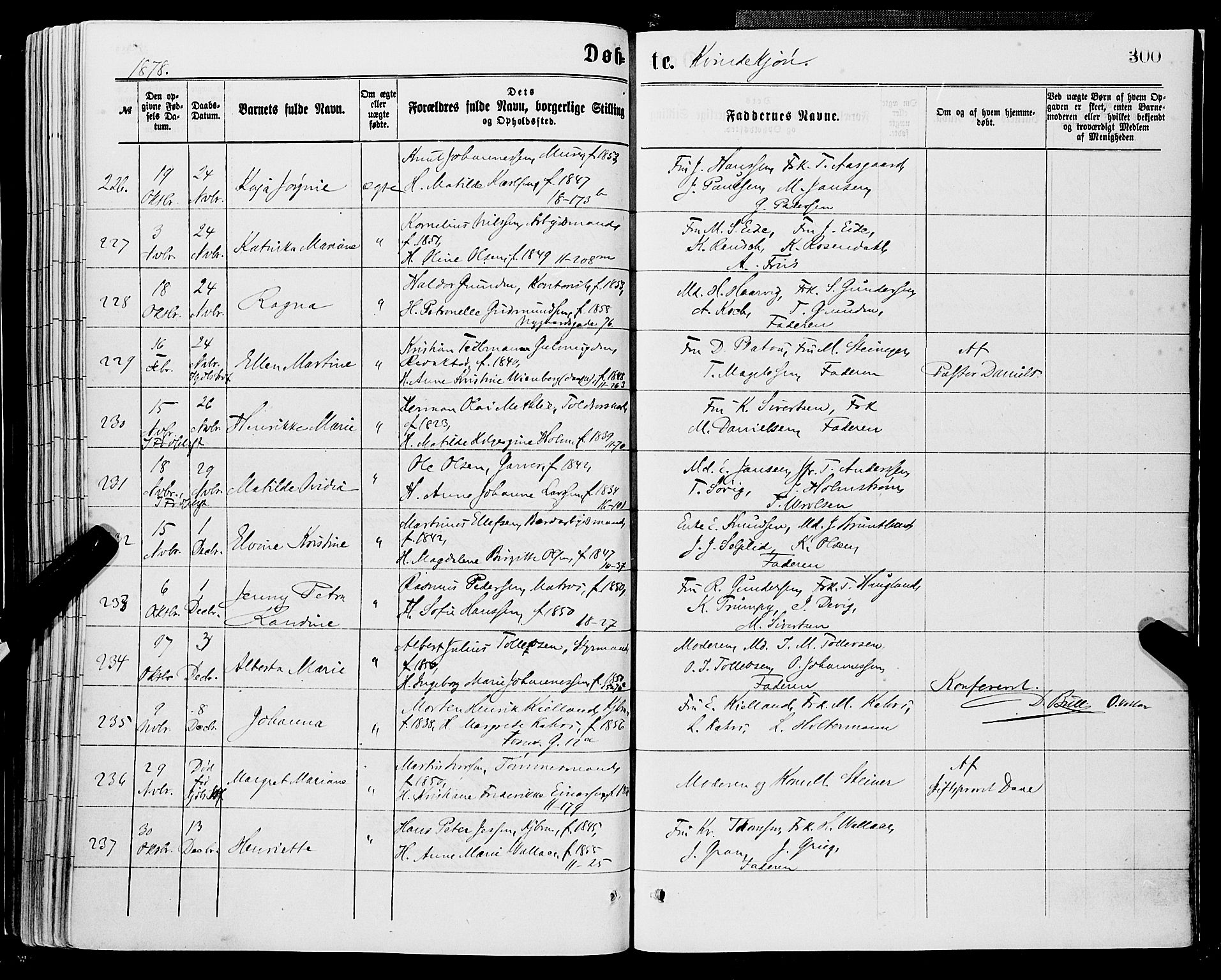 Domkirken sokneprestembete, SAB/A-74801/H/Haa/L0022: Parish register (official) no. B 5, 1872-1878, p. 300