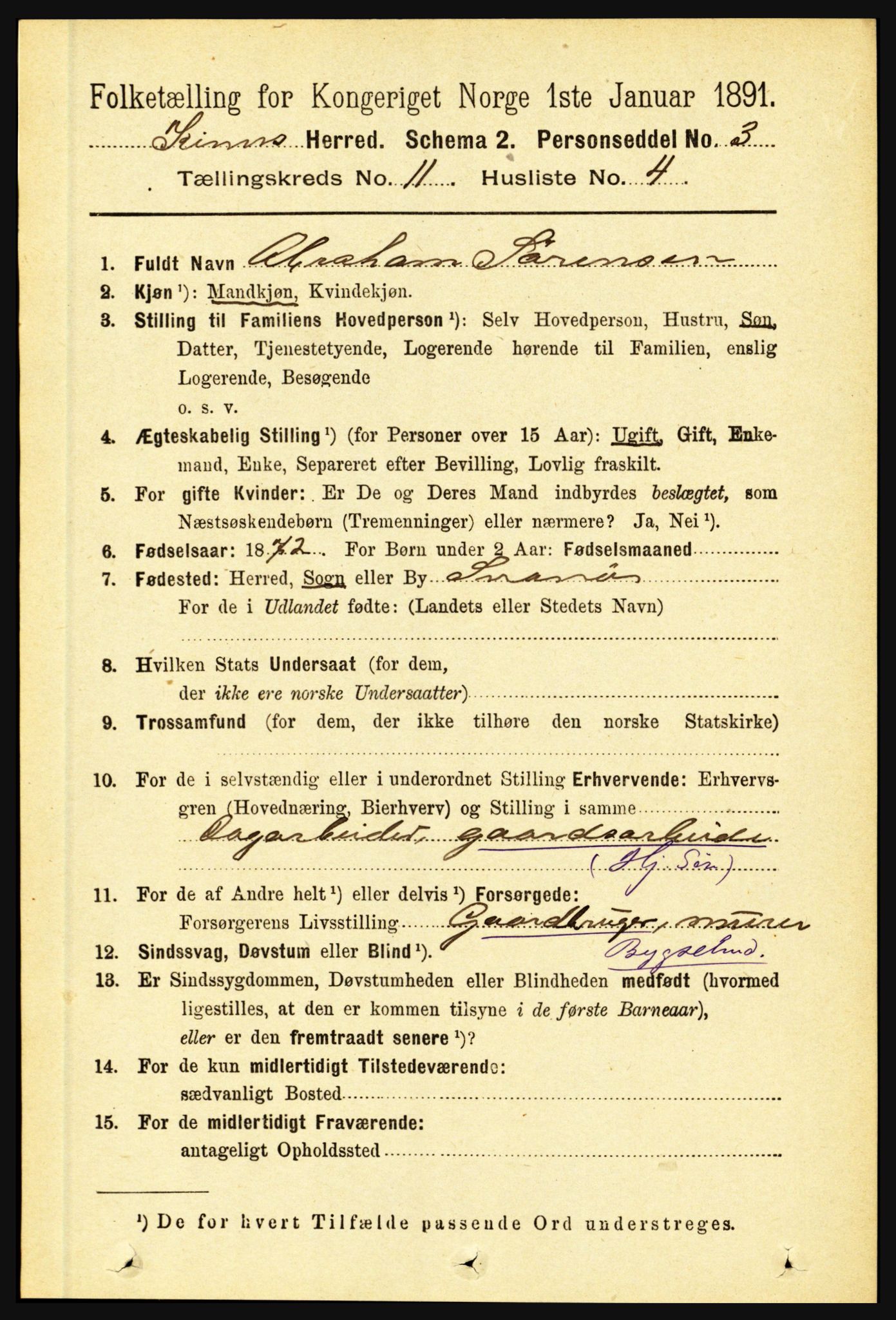 RA, 1891 census for 1437 Kinn, 1891, p. 4083