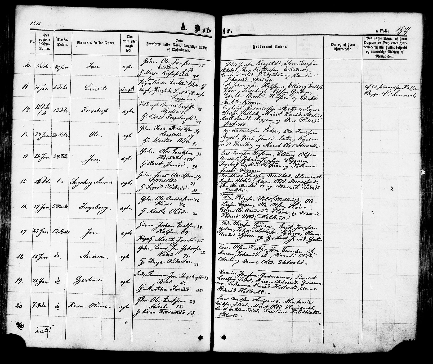 Ministerialprotokoller, klokkerbøker og fødselsregistre - Sør-Trøndelag, SAT/A-1456/665/L0772: Parish register (official) no. 665A07, 1856-1878, p. 154