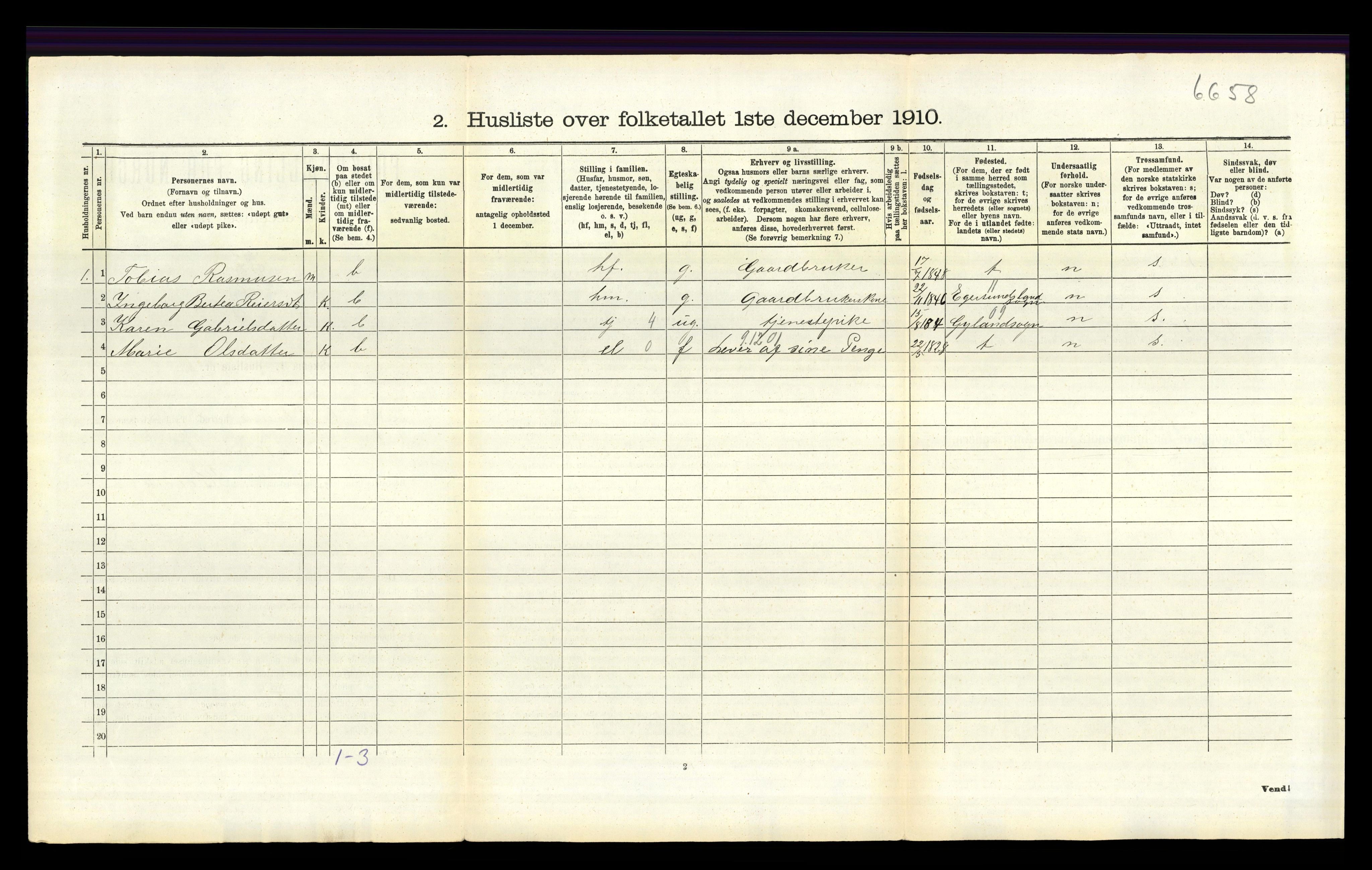 RA, 1910 census for Sokndal, 1910, p. 971