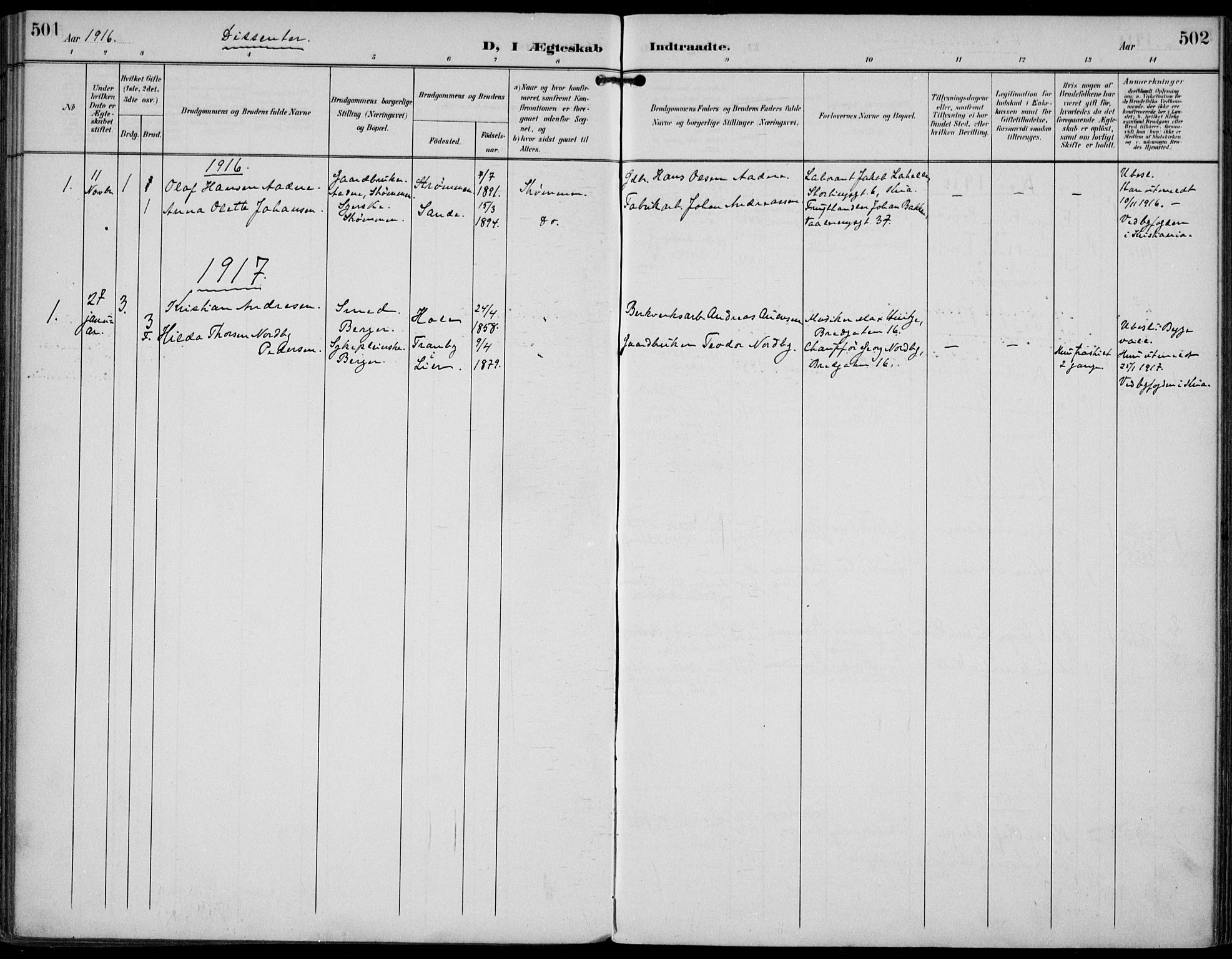 Strømm kirkebøker, SAKO/A-322/F/Fa/L0005: Parish register (official) no. I 5, 1898-1919, p. 501-502