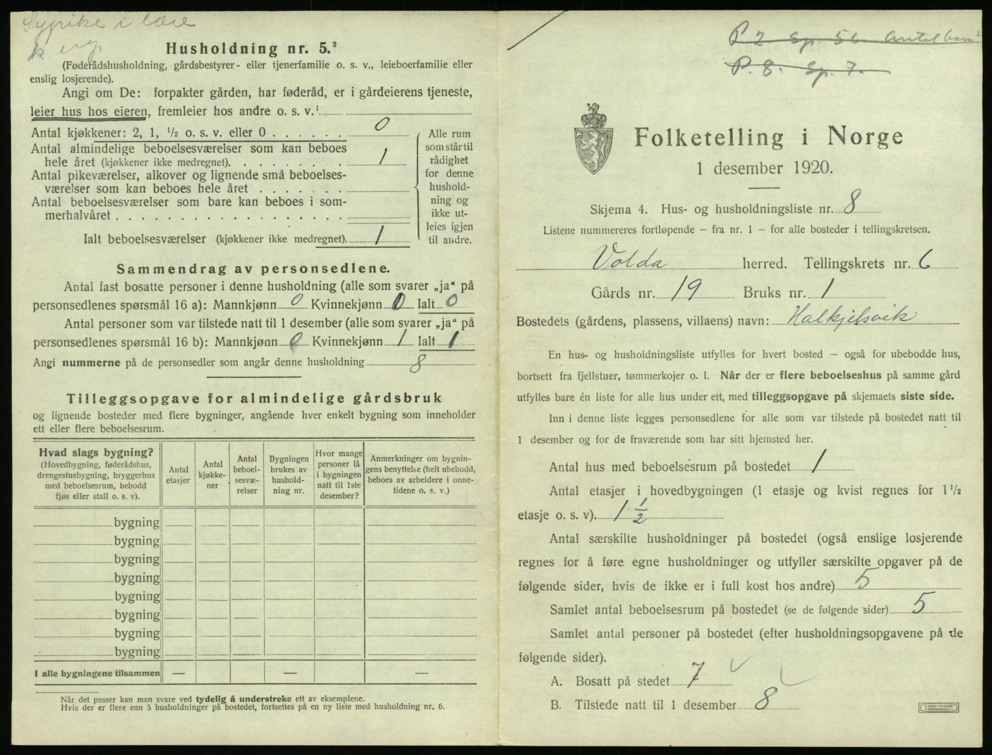 SAT, 1920 census for Volda, 1920, p. 536