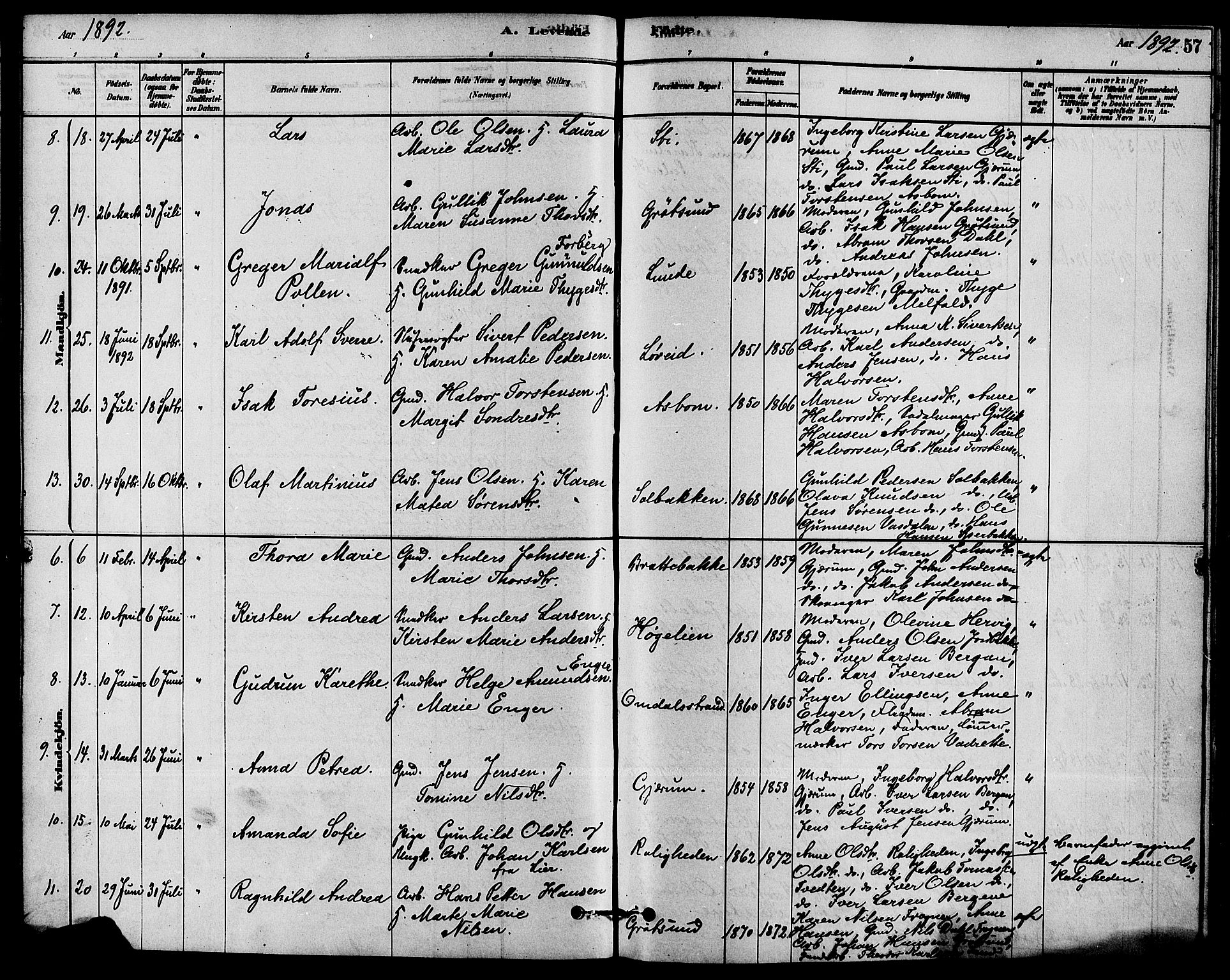Solum kirkebøker, AV/SAKO-A-306/F/Fb/L0001: Parish register (official) no. II 1, 1877-1892, p. 57