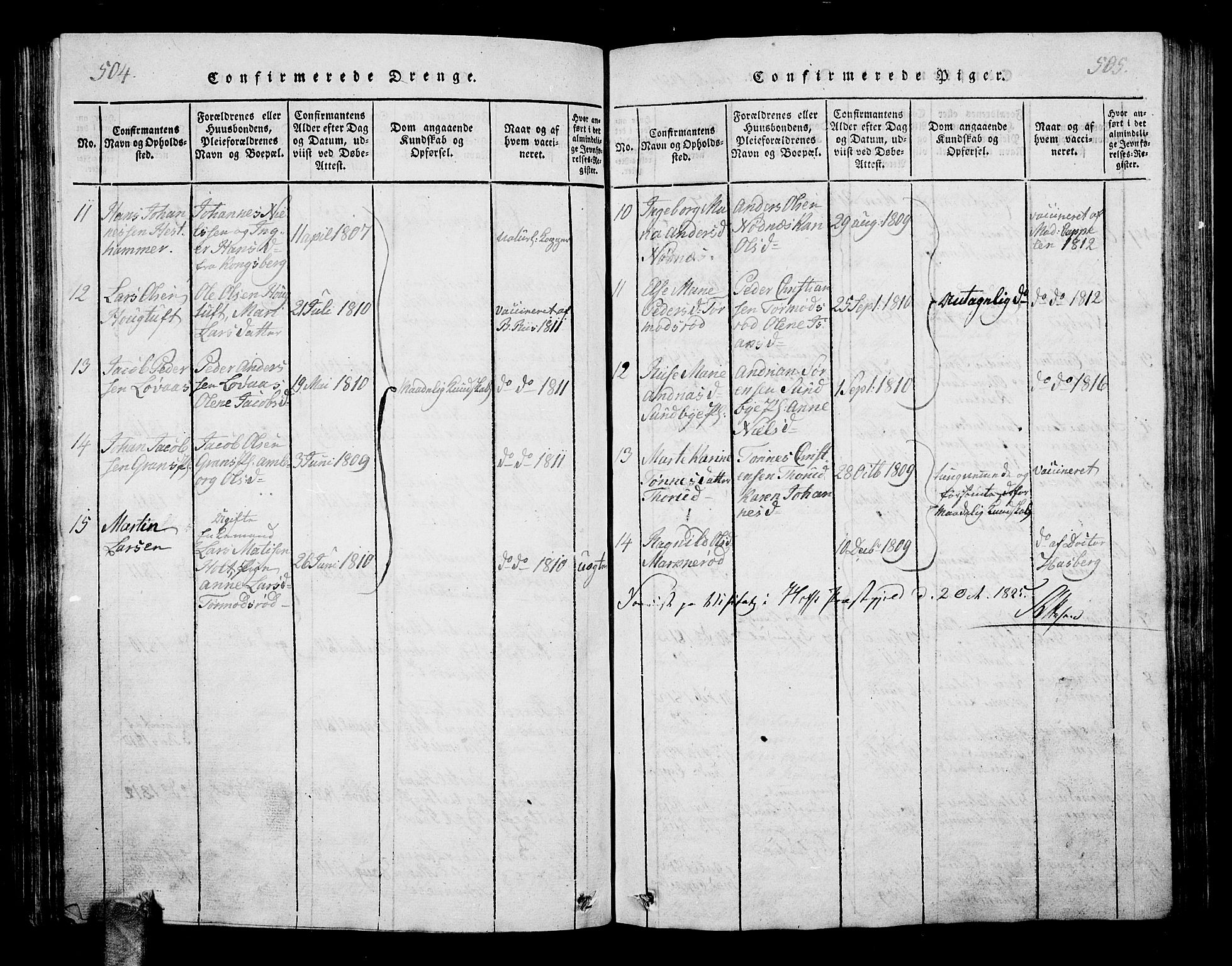 Hof kirkebøker, AV/SAKO-A-64/G/Ga/L0001: Parish register (copy) no. I 1, 1814-1844, p. 504-505