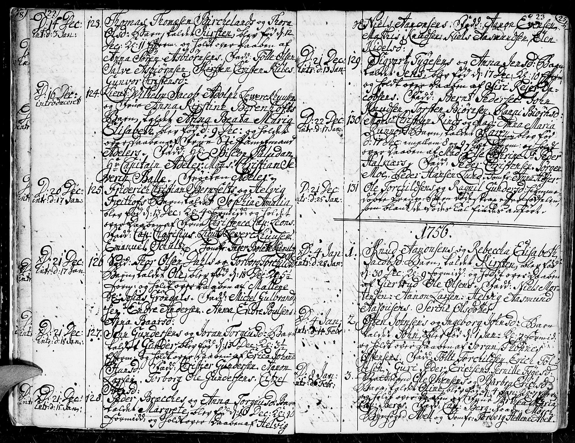Kristiansand domprosti, SAK/1112-0006/F/Fa/L0002: Parish register (official) no. A 2, 1755-1778, p. 22-23