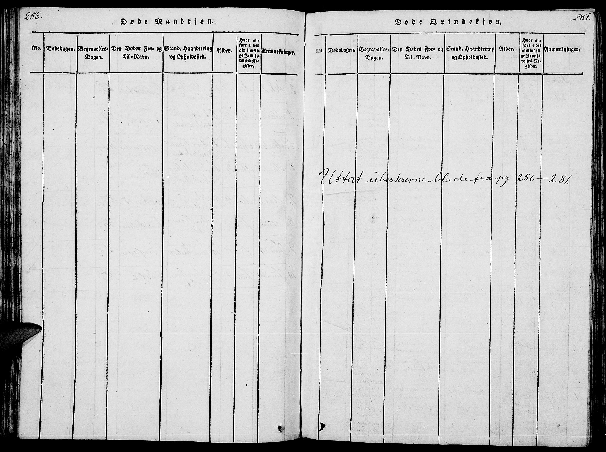 Åmot prestekontor, Hedmark, AV/SAH-PREST-056/H/Ha/Hab/L0001: Parish register (copy) no. 1, 1815-1847, p. 256-257