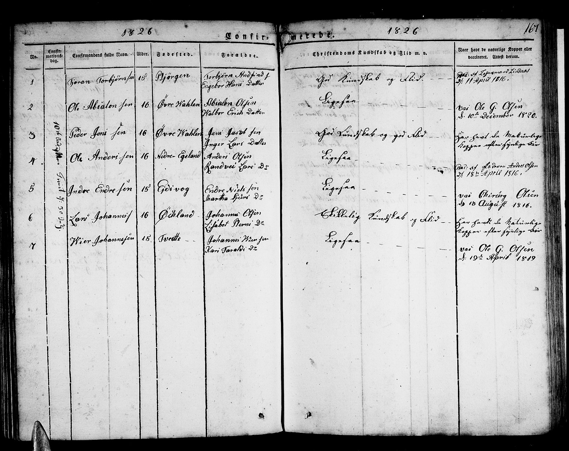 Stord sokneprestembete, AV/SAB-A-78201/H/Haa: Parish register (official) no. A 6, 1826-1840, p. 167