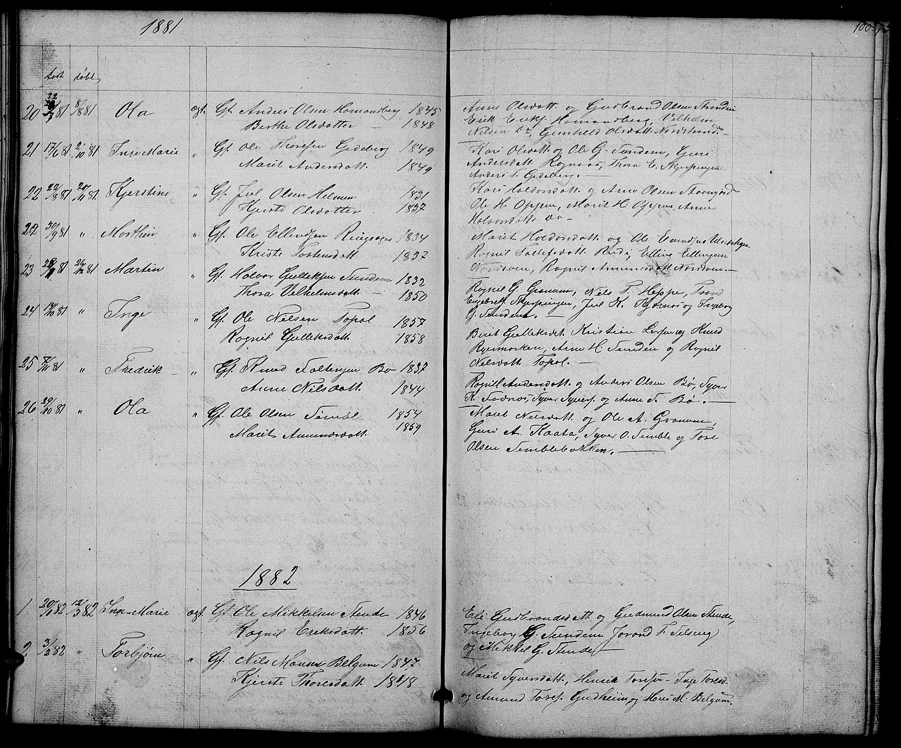 Nord-Aurdal prestekontor, SAH/PREST-132/H/Ha/Hab/L0004: Parish register (copy) no. 4, 1842-1882, p. 100
