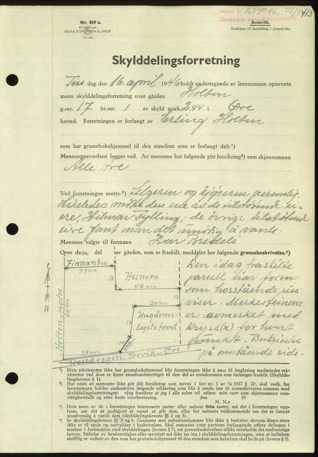 Nordmøre sorenskriveri, AV/SAT-A-4132/1/2/2Ca: Mortgage book no. A102, 1946-1946, Diary no: : 1637/1946