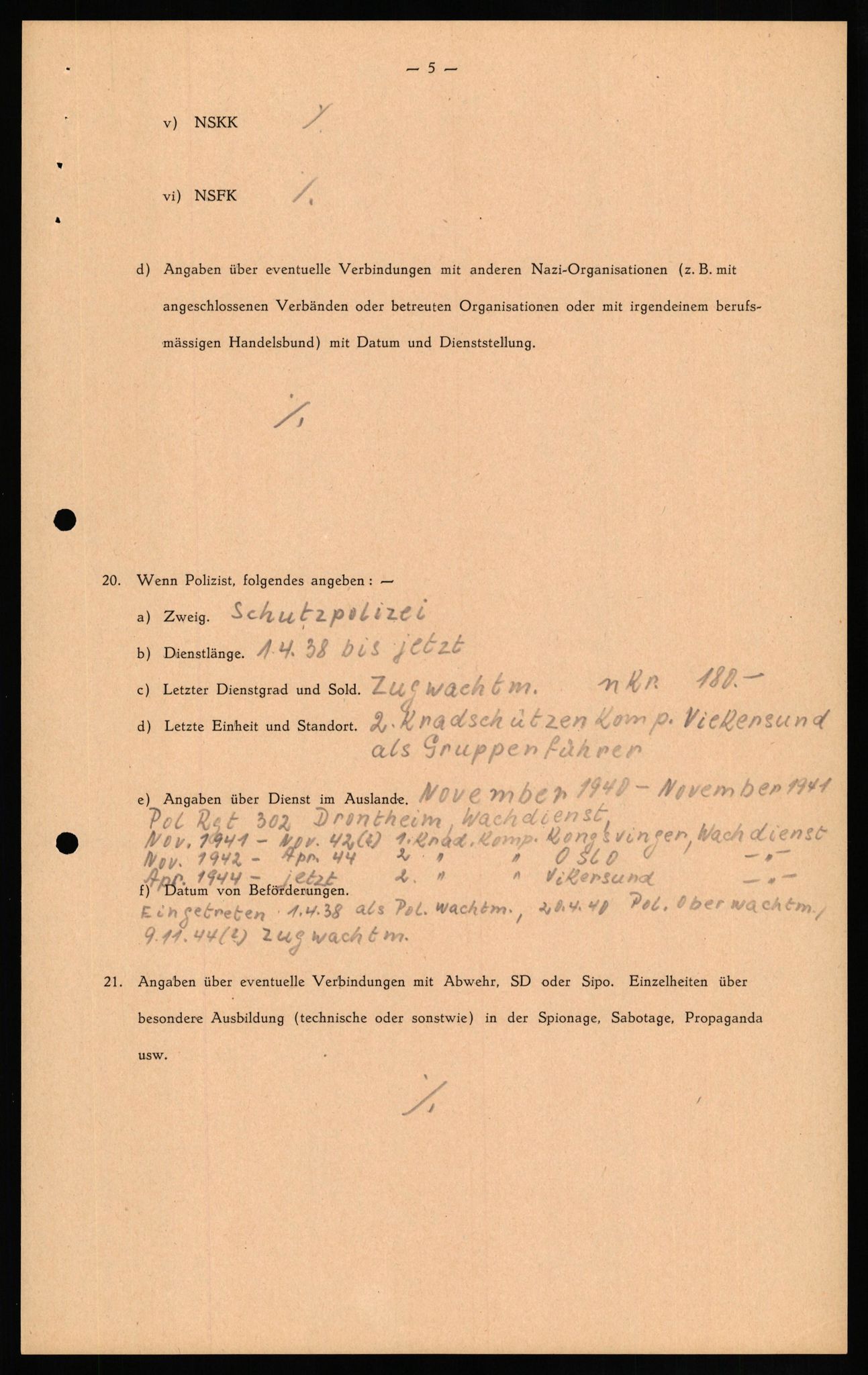 Forsvaret, Forsvarets overkommando II, RA/RAFA-3915/D/Db/L0026: CI Questionaires. Tyske okkupasjonsstyrker i Norge. Tyskere., 1945-1946, p. 149