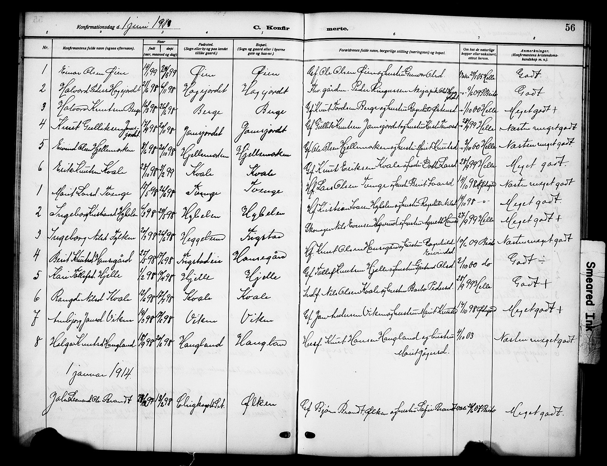 Vestre Slidre prestekontor, SAH/PREST-136/H/Ha/Hab/L0007: Parish register (copy) no. 7, 1909-1930, p. 56