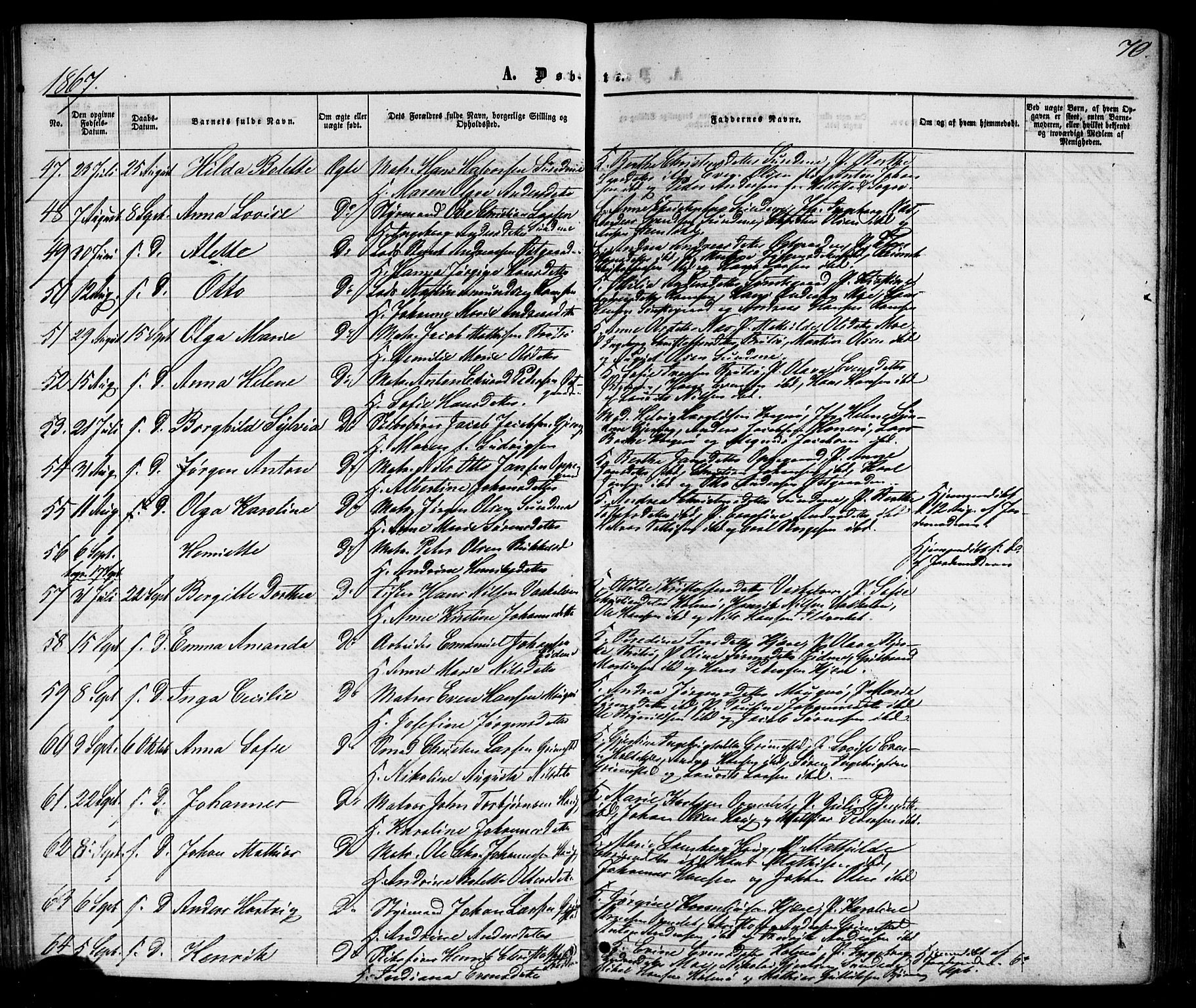 Nøtterøy kirkebøker, AV/SAKO-A-354/G/Gb/L0001: Parish register (copy) no. II 1, 1856-1874, p. 70