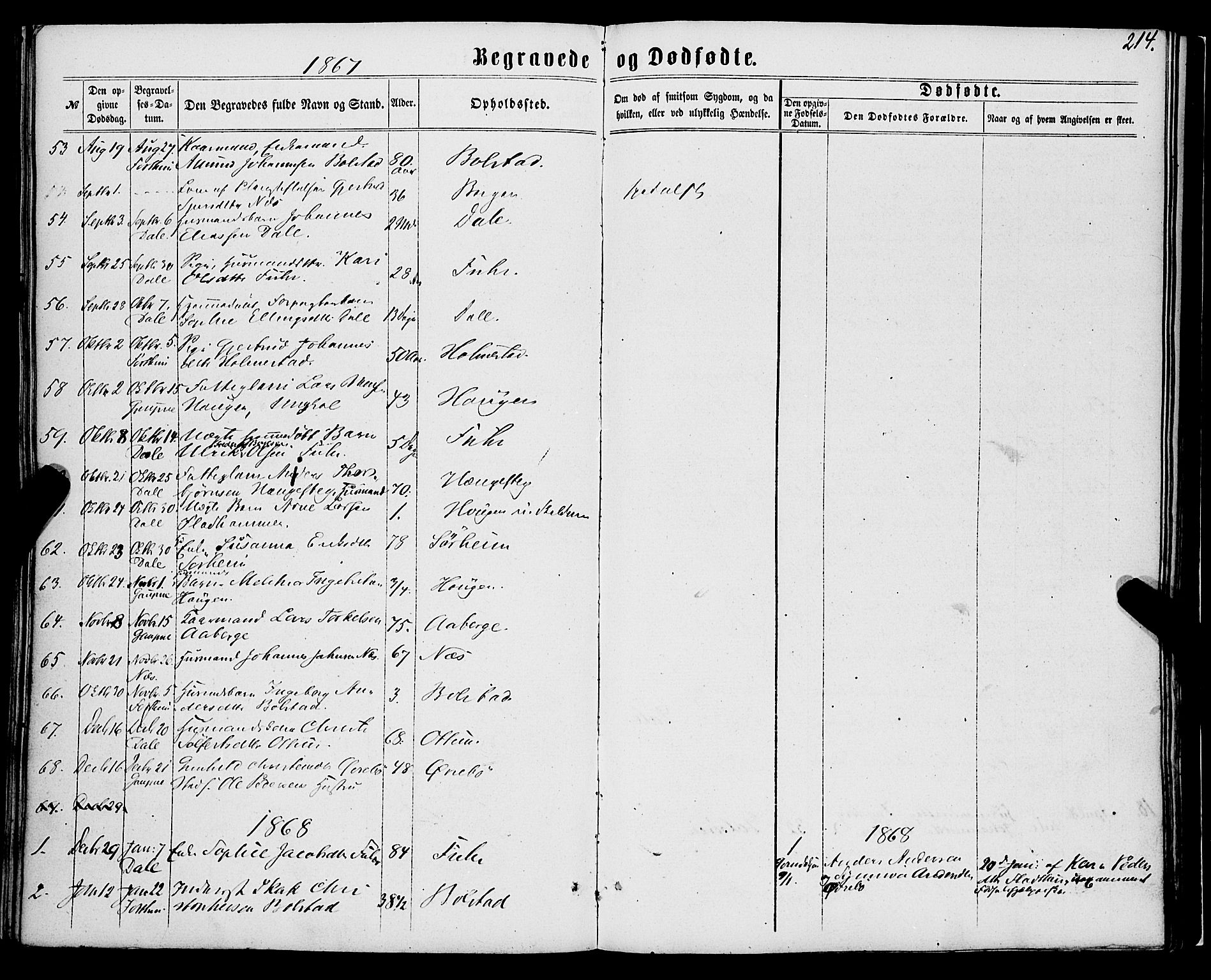 Luster sokneprestembete, SAB/A-81101/H/Haa/Haaa/L0008: Parish register (official) no. A 8, 1860-1870, p. 214