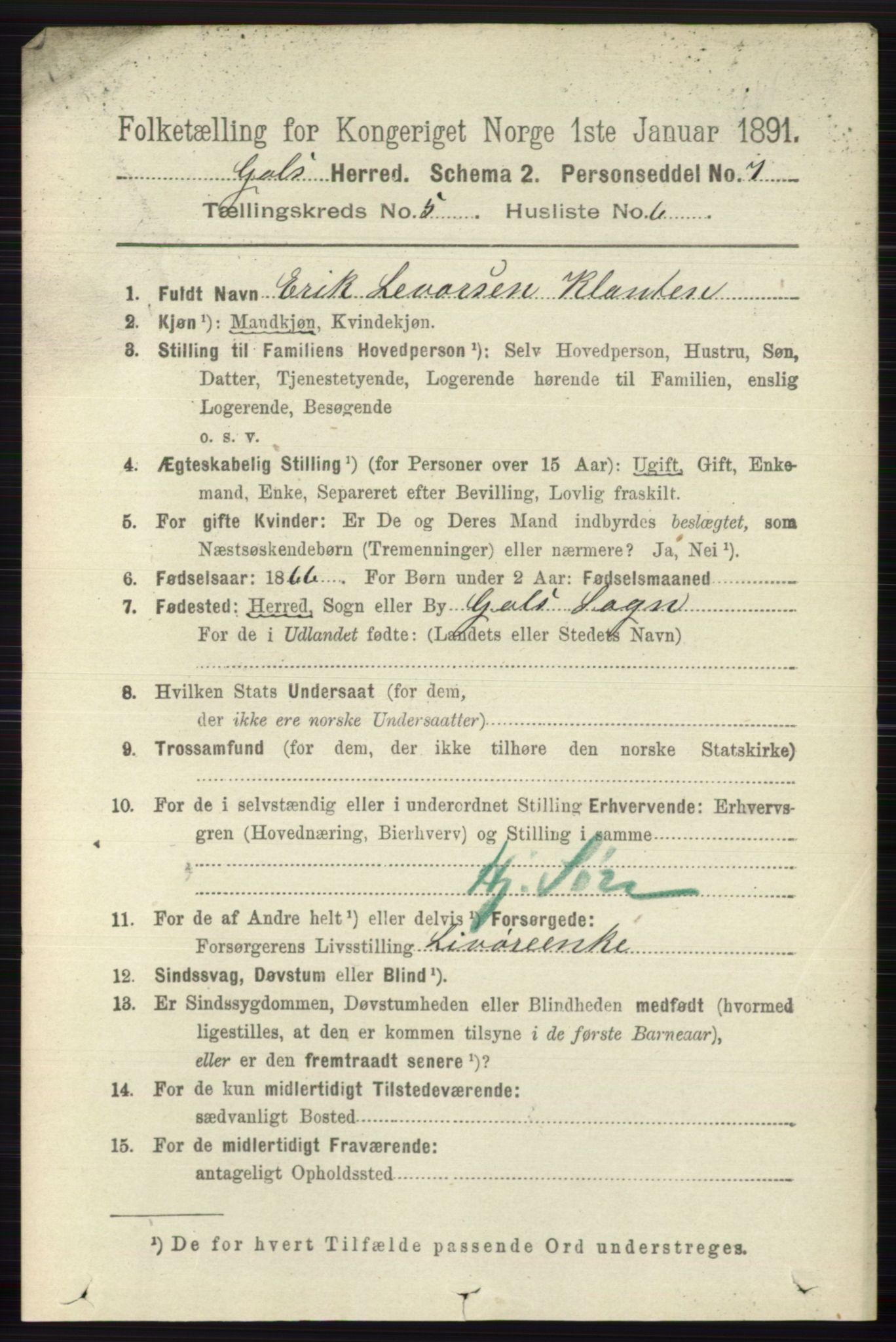 RA, 1891 census for 0617 Gol og Hemsedal, 1891, p. 2340