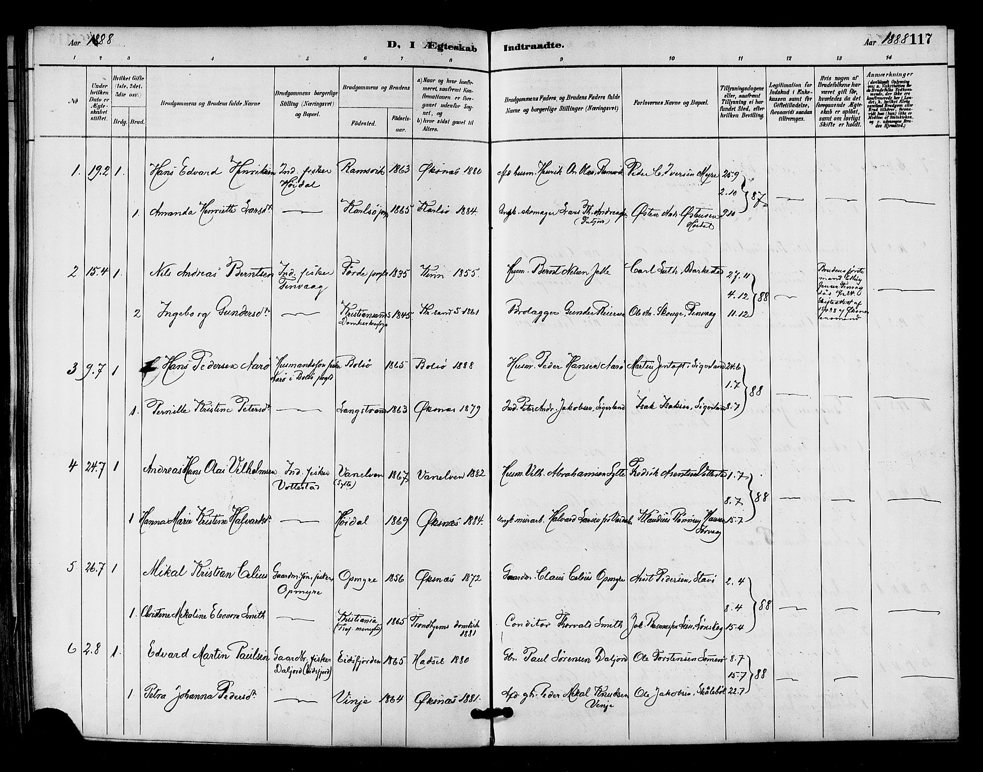 Ministerialprotokoller, klokkerbøker og fødselsregistre - Nordland, AV/SAT-A-1459/893/L1337: Parish register (official) no. 893A09, 1885-1893, p. 117