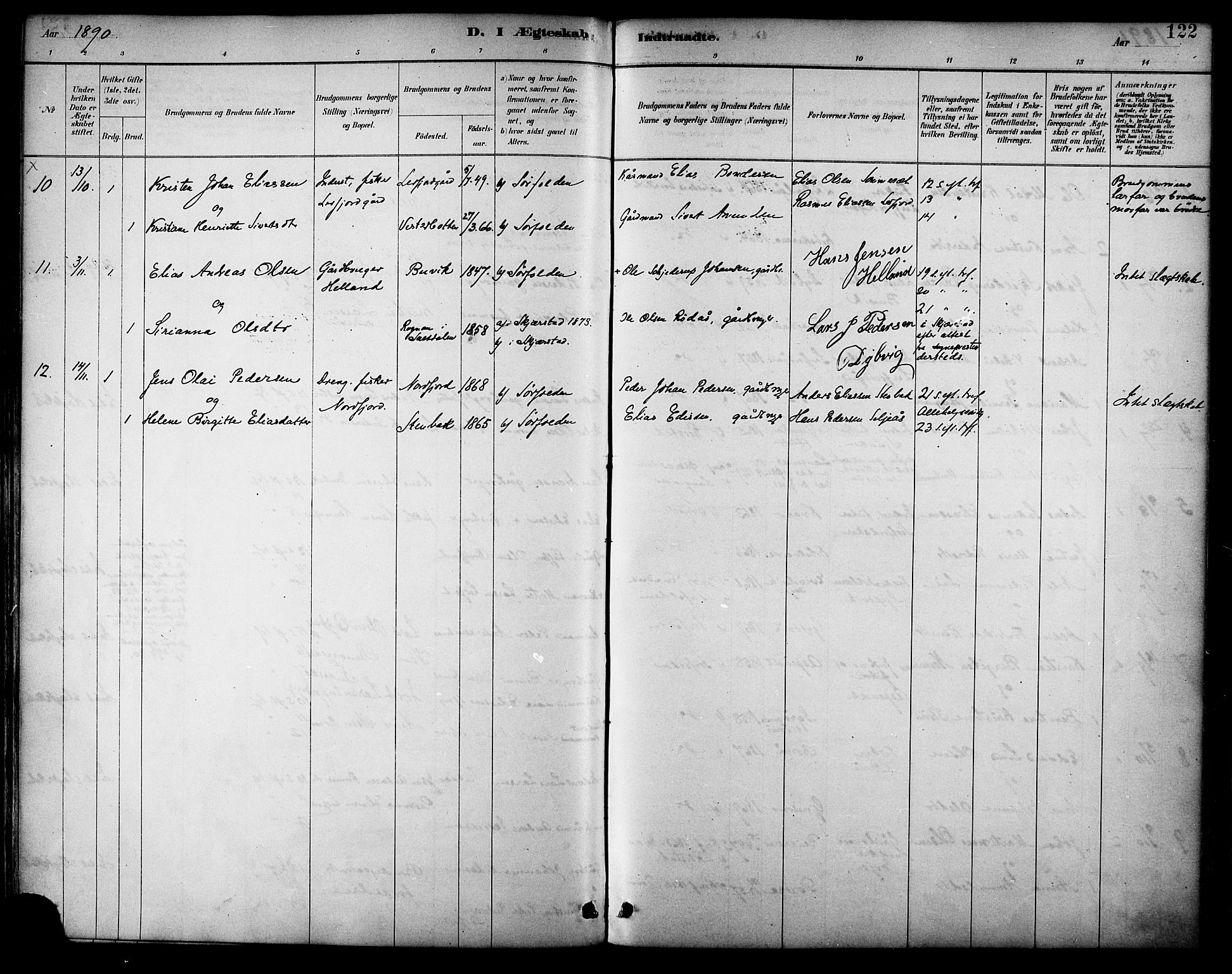 Ministerialprotokoller, klokkerbøker og fødselsregistre - Nordland, AV/SAT-A-1459/854/L0777: Parish register (official) no. 854A01 /1, 1883-1891, p. 122